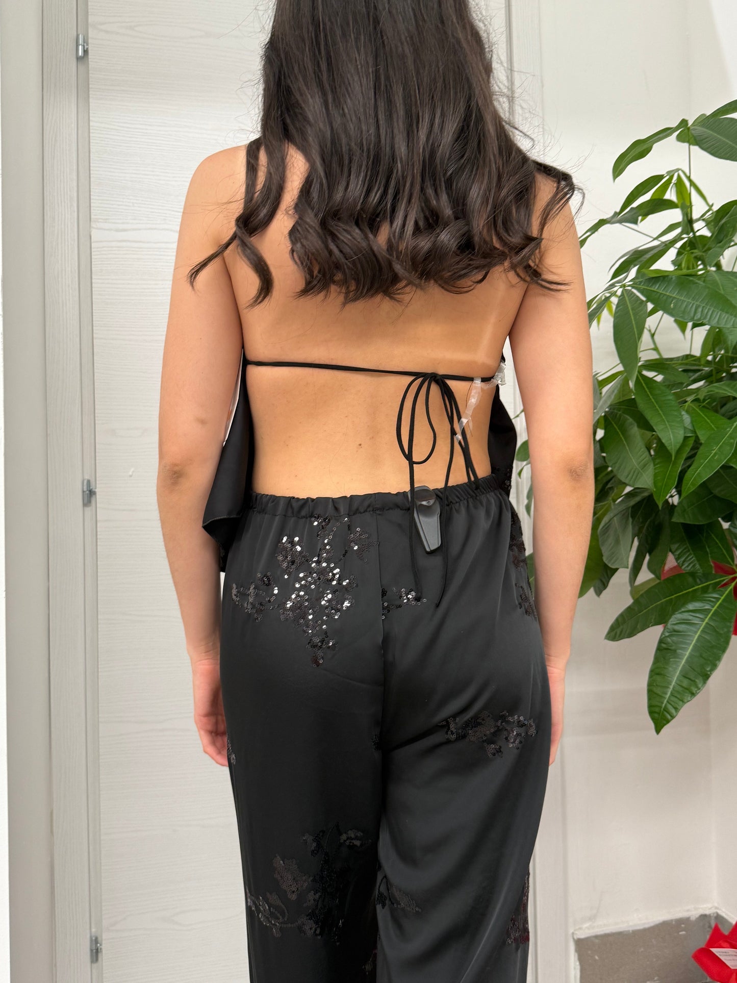 Pantalone con fiori a pallettes FGD MODA