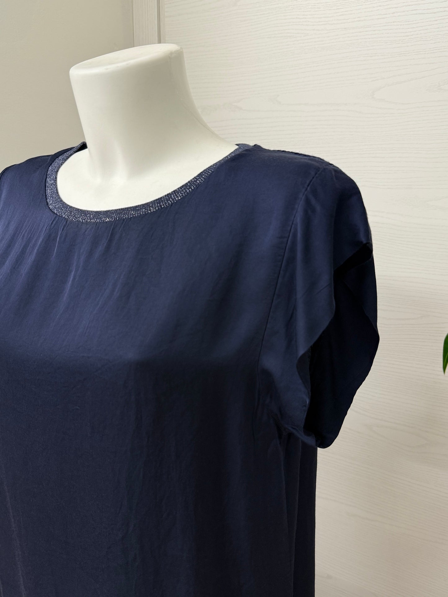Maglietta maniche corte tinta unita con colletto lurex FGD MODA