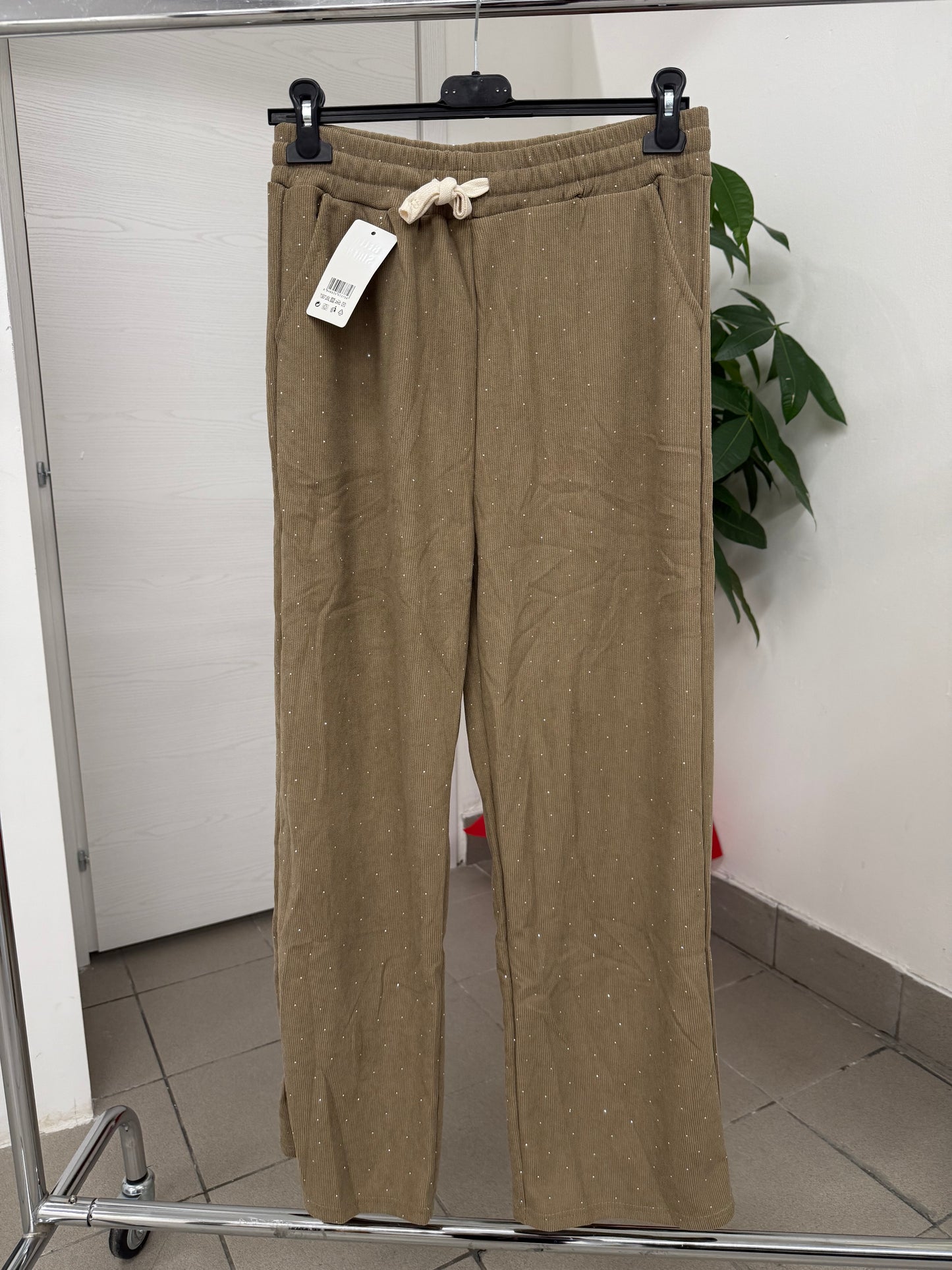 Pantalone tuta a costine brillantinato