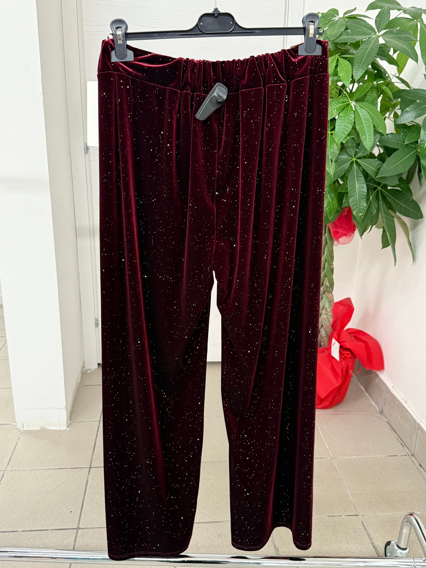 Pantaloni in velluto a palazzo brillantinato