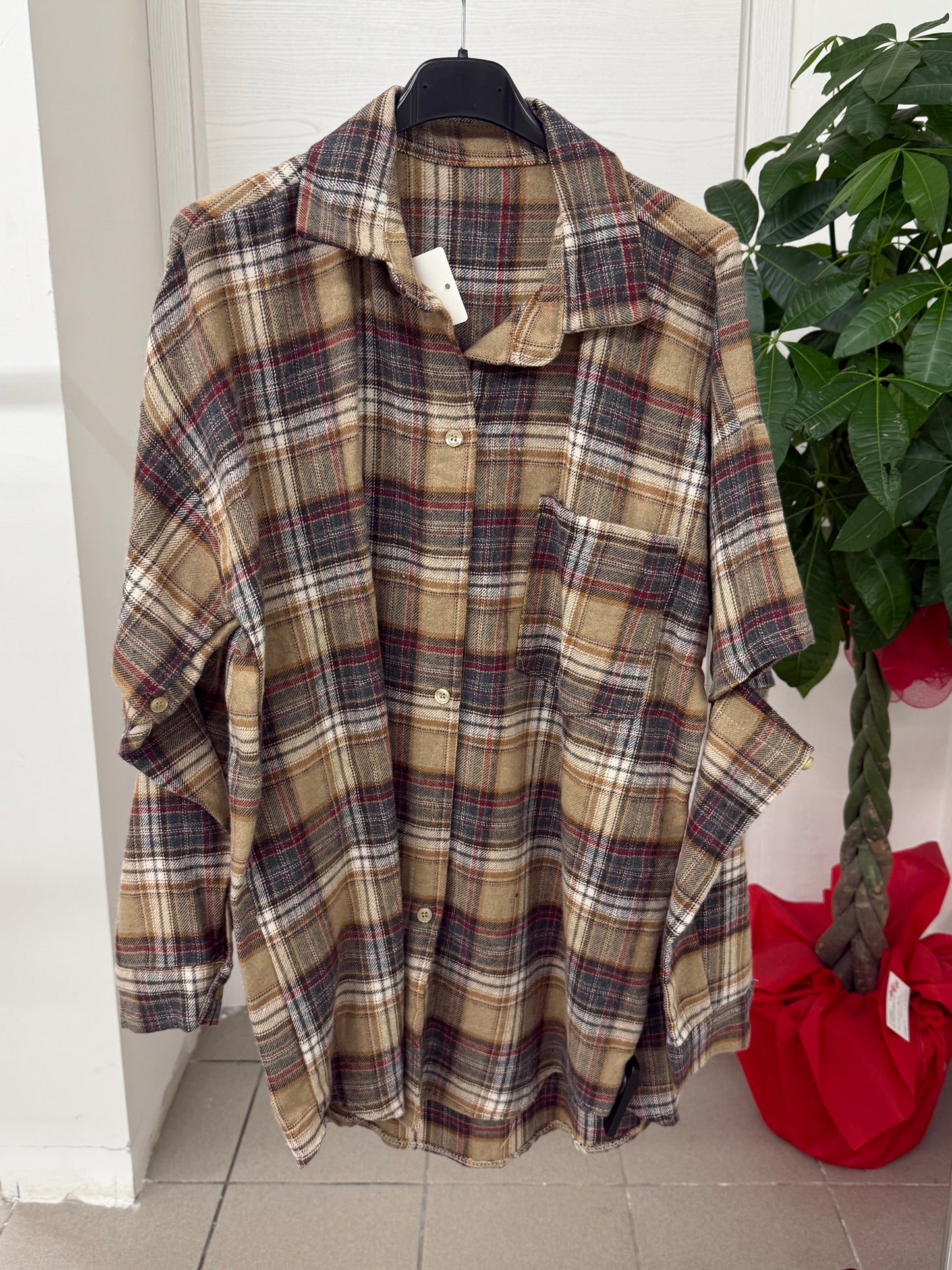 Camicia scozzese con taschino con maniche rimovibili FGD MODA