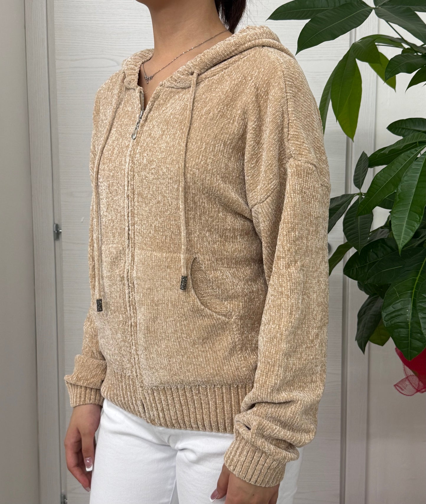 Felpa con zip in ciniglia