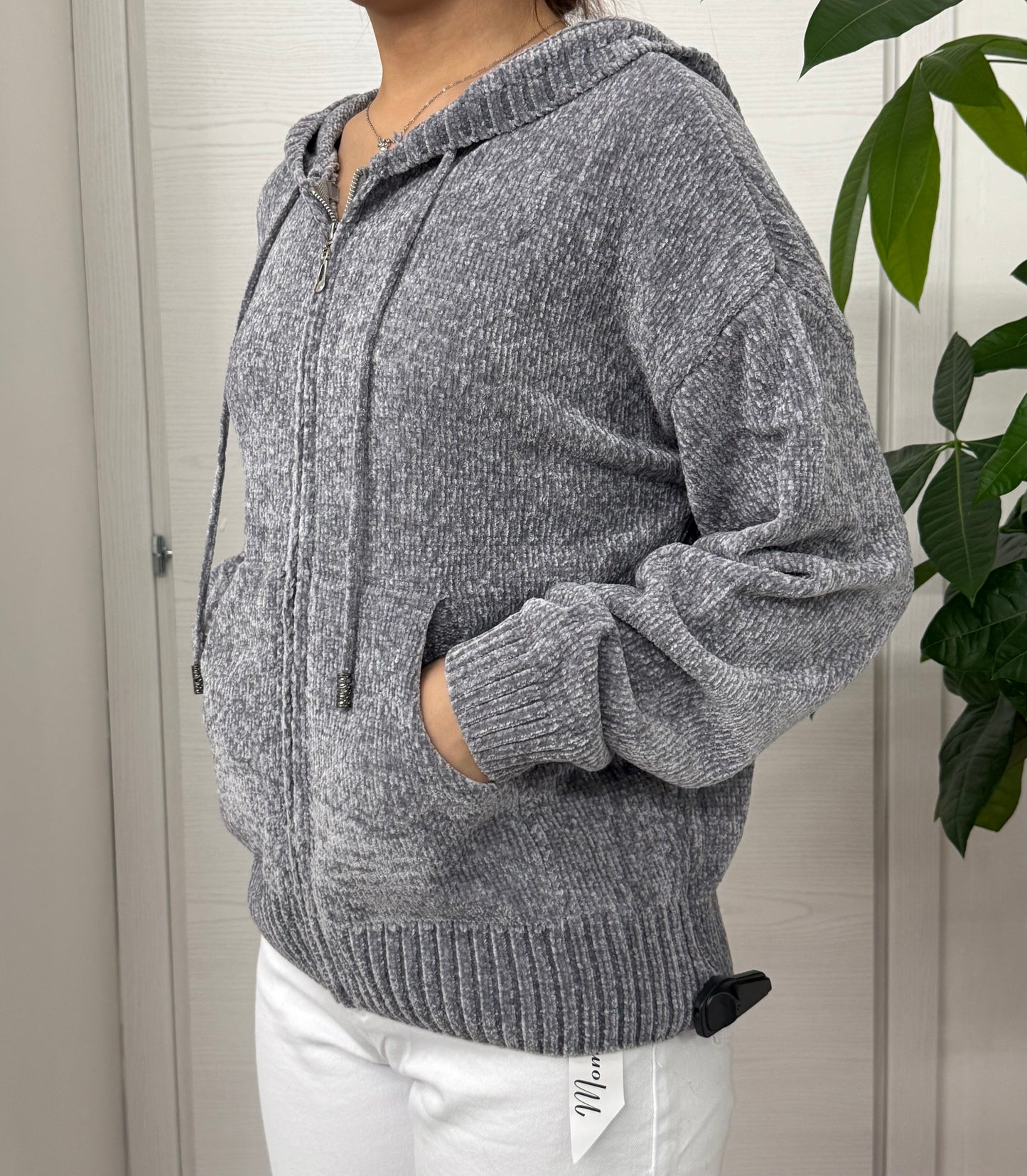 Felpa con zip in ciniglia