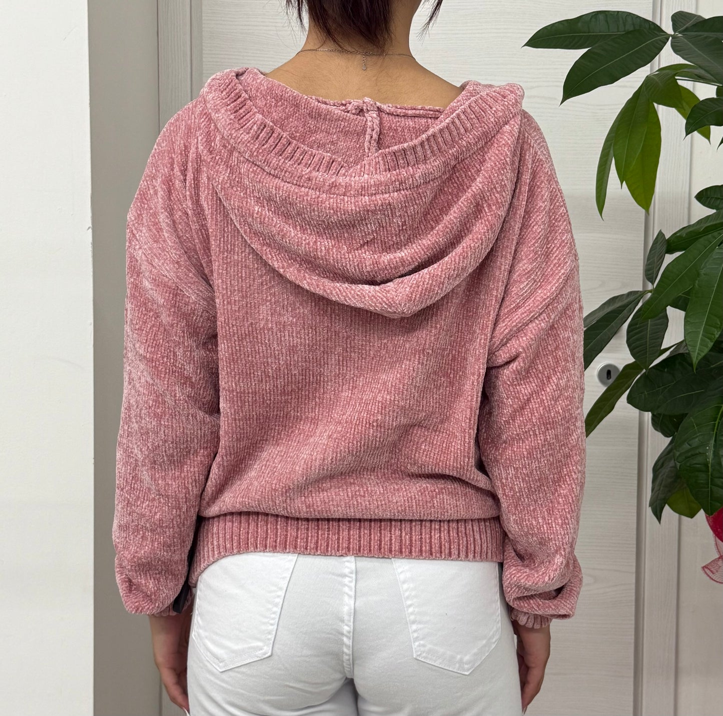 Felpa con zip in ciniglia