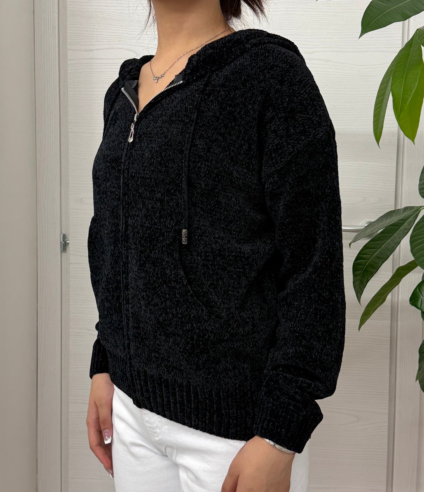 Felpa con zip in ciniglia