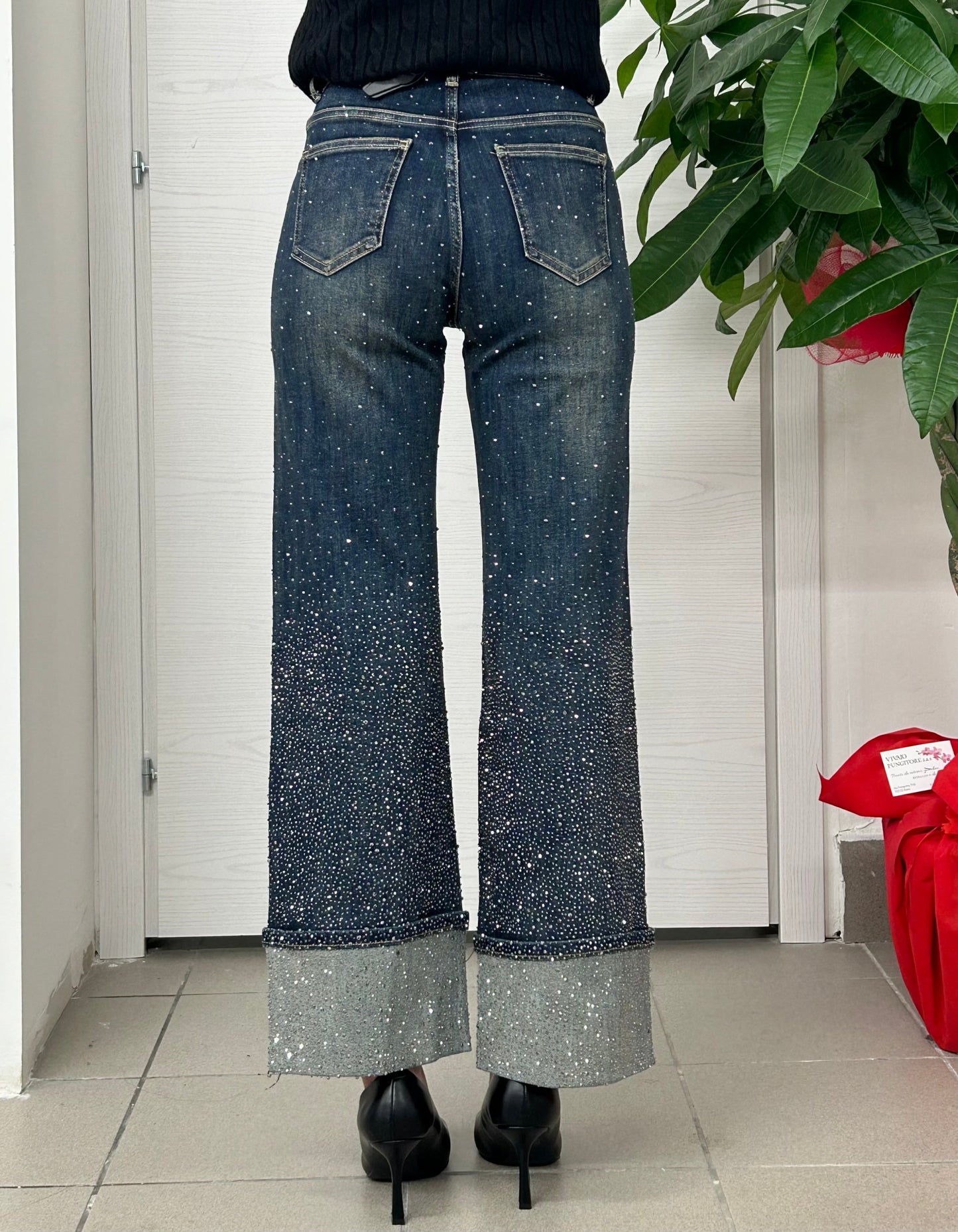 Jeans brillantinato con risvolto FGD MODA