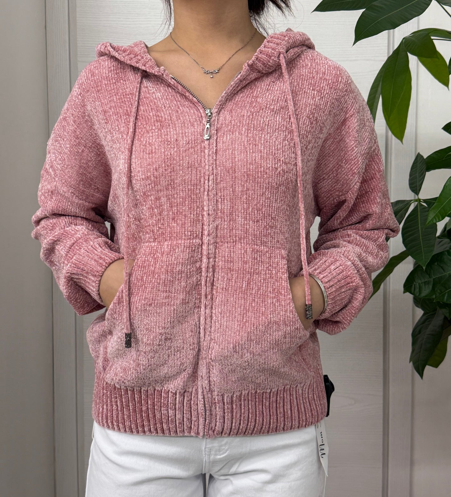 Felpa con zip in ciniglia