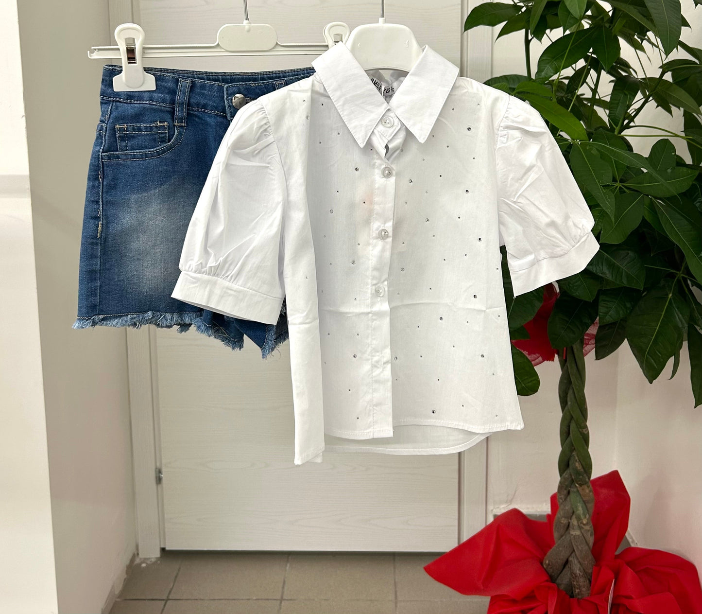 Set coordinato camicia e pantaloncini jeans FGD MODA