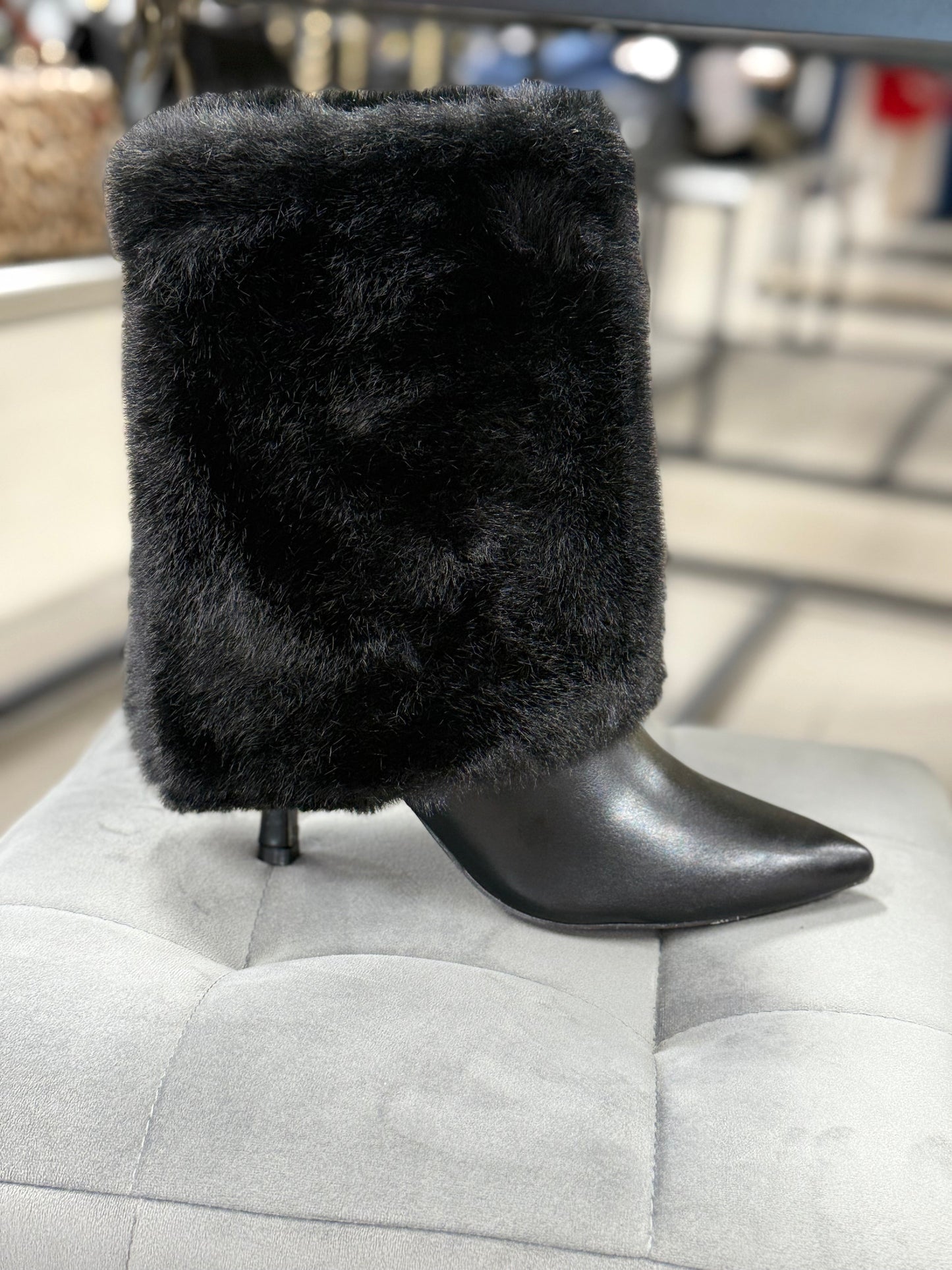 Stivali in ecopelle con pelliccia tacco 10cm FGD MODA