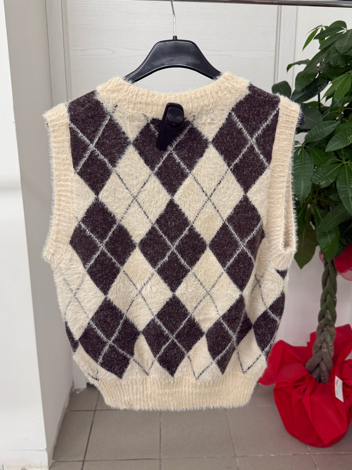 Gilet con scollo a V con motivo a rombo