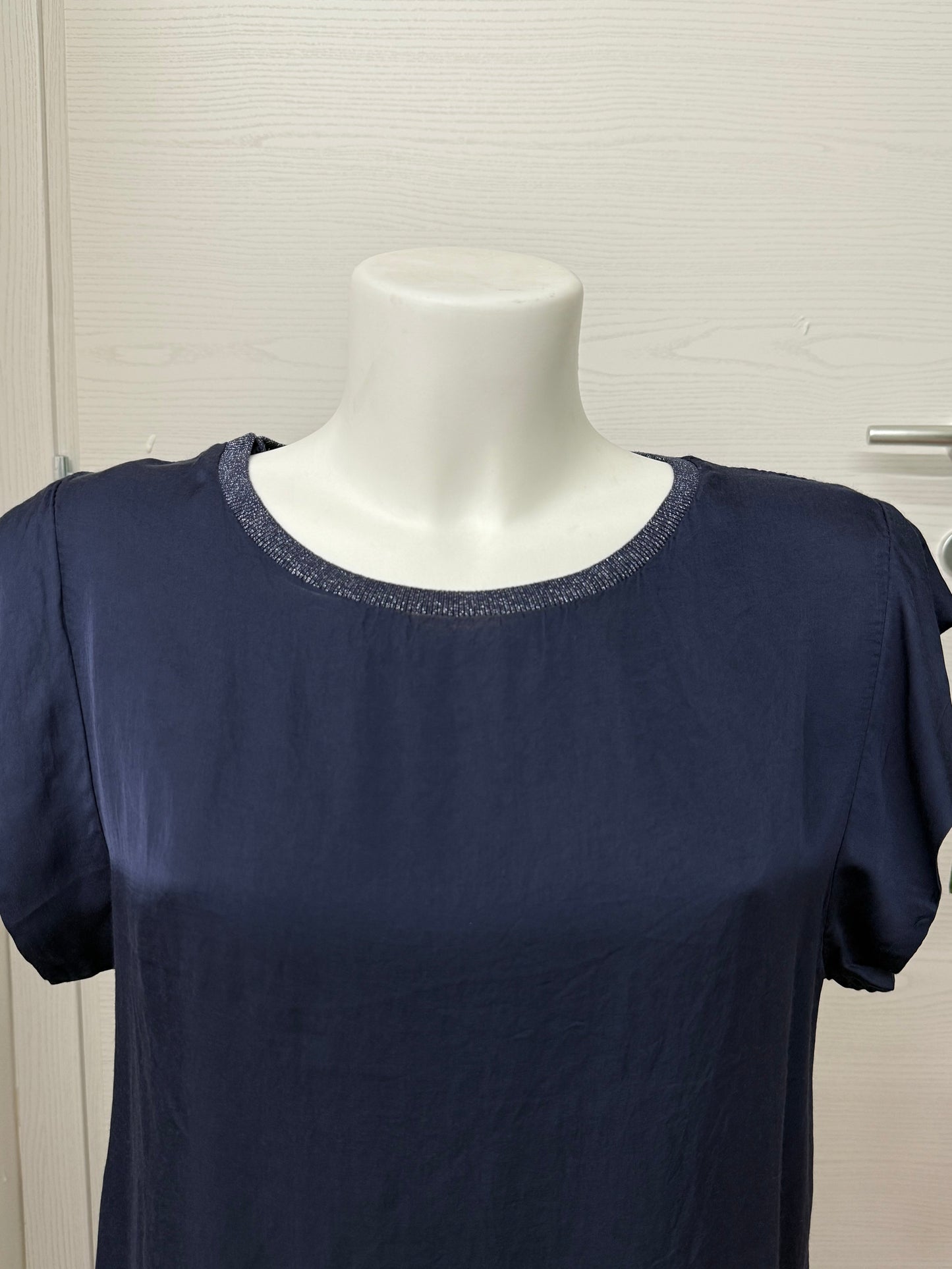 Maglietta maniche corte tinta unita con colletto lurex FGD MODA