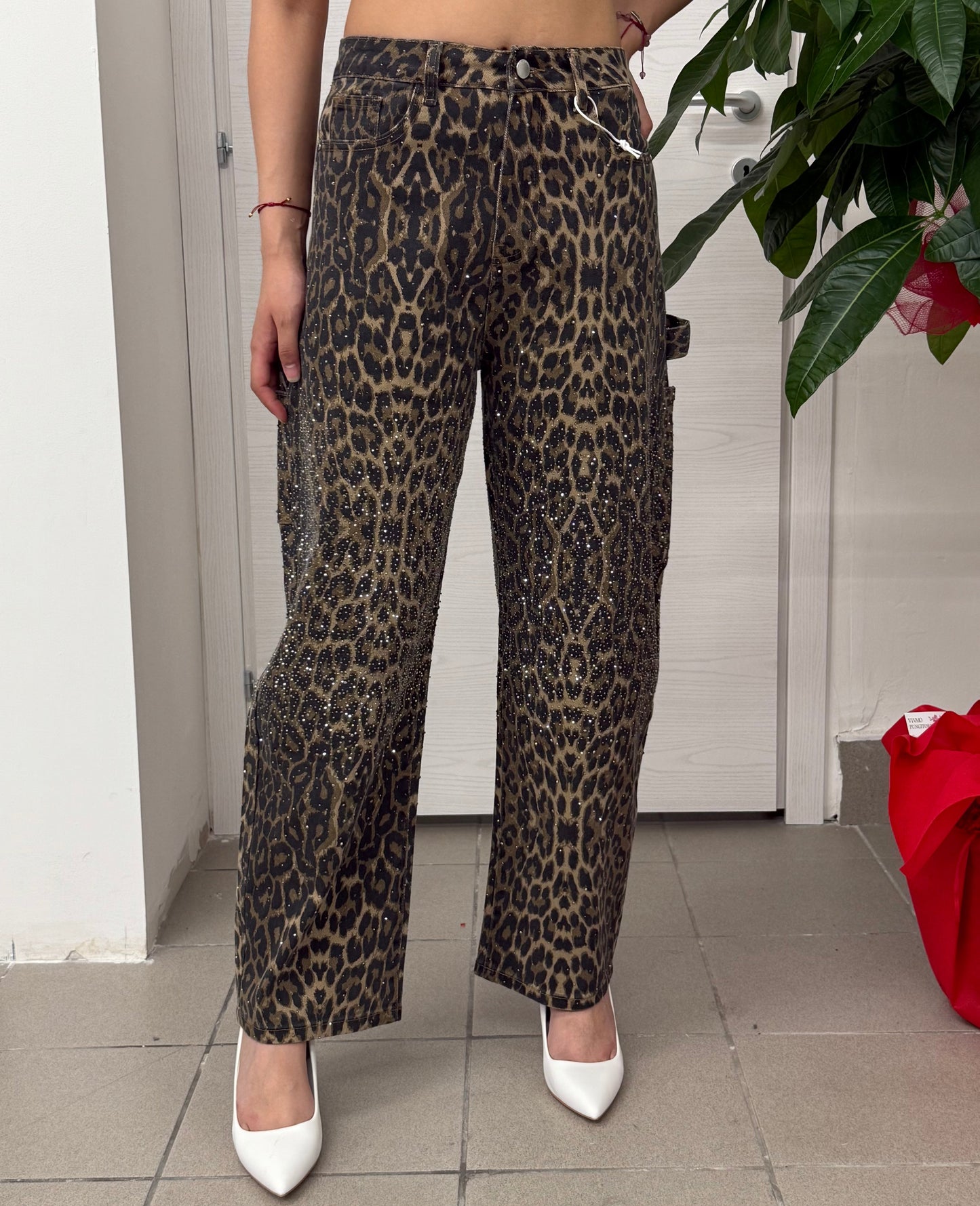 Jeans wide leg brillantinato leopardato FGD MODA
