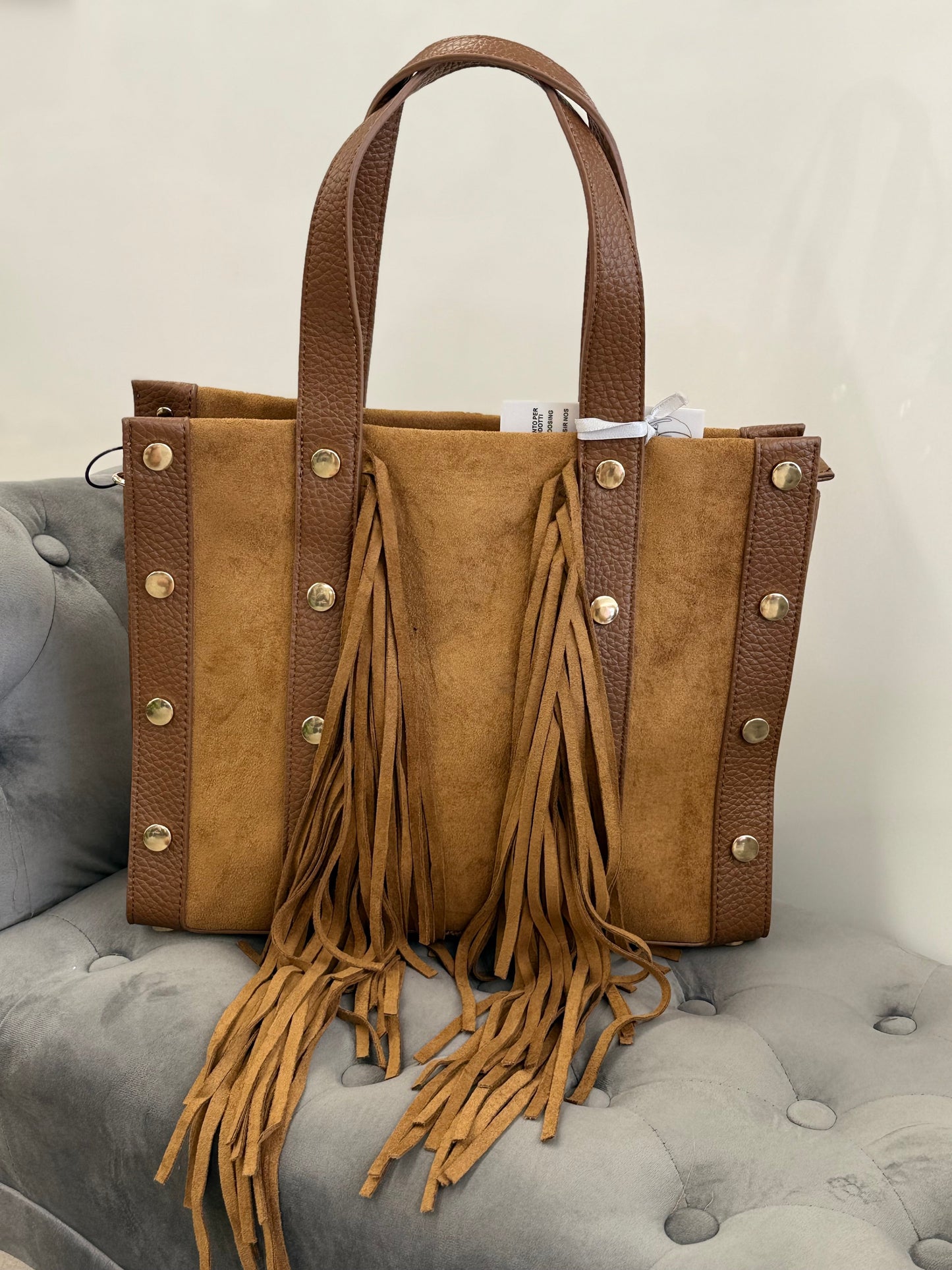 Borsa da spalla in camoscio con frange con tracolla FGD MODA