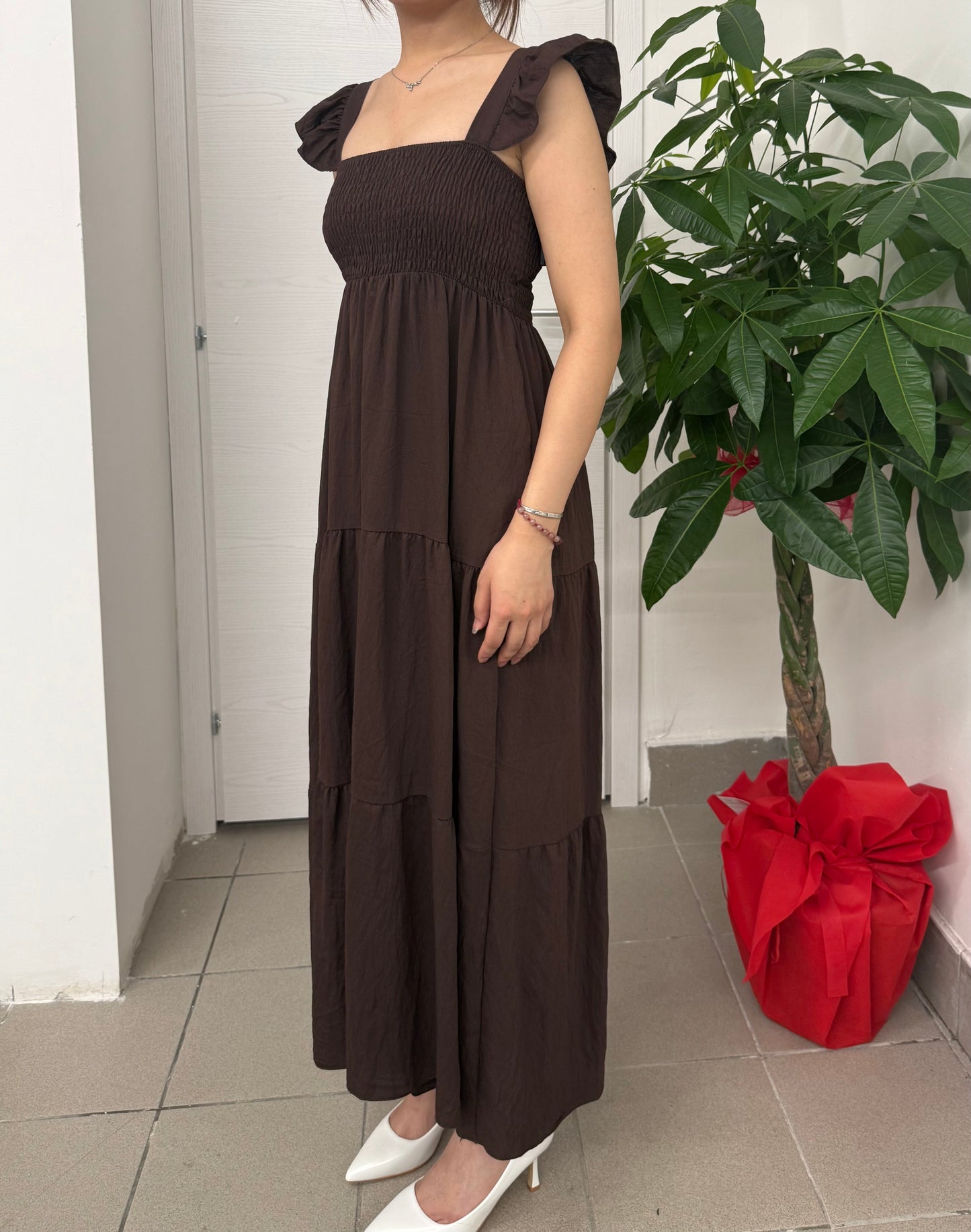 Abito lungo con spalline volant FGD MODA