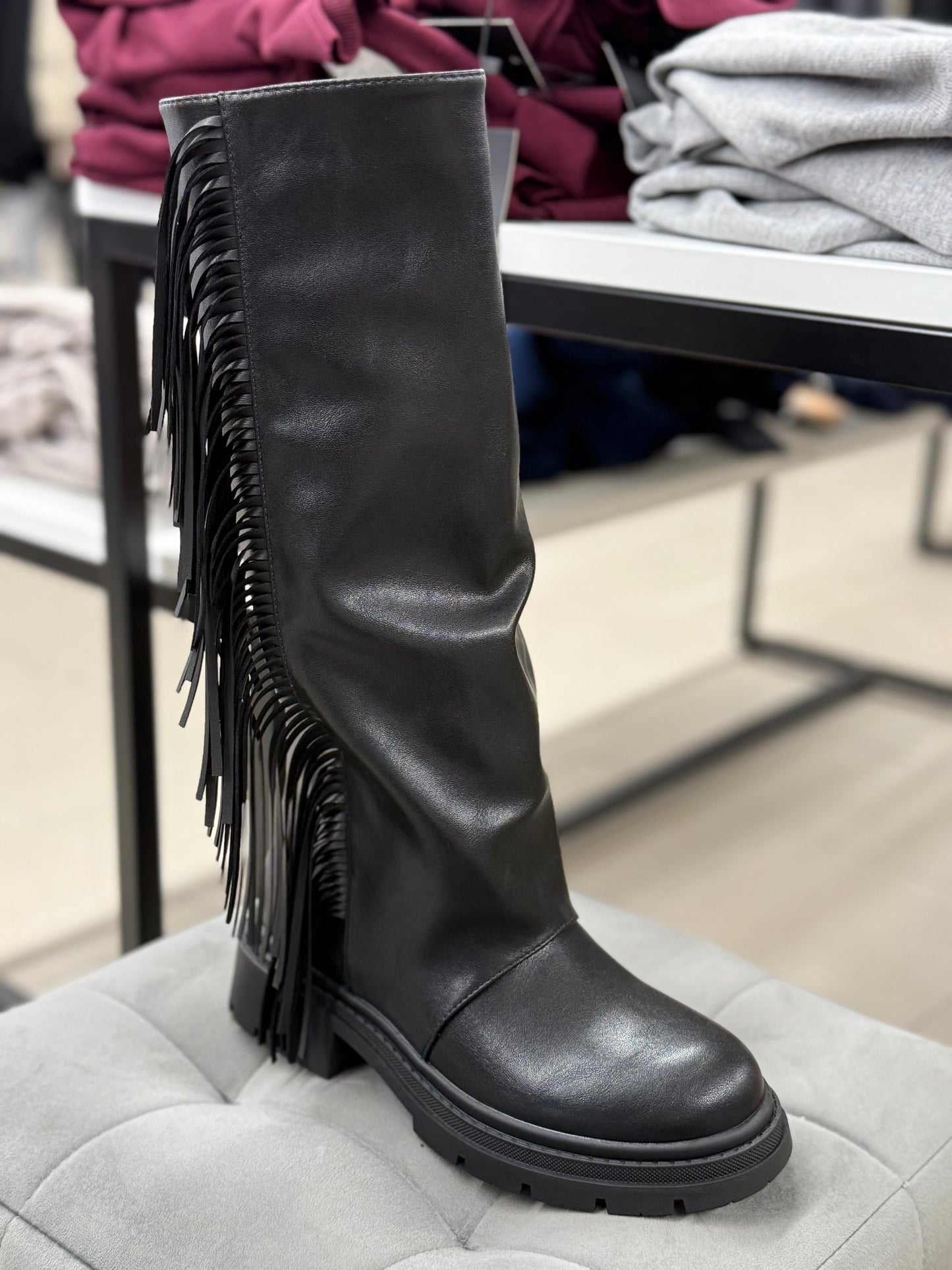 Stivali alti con frange tacco 3 cm FGD MODA