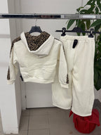 Set Coordinato Felpato Felpa E Pantaloni Balloon Con Strisce Laterali Leopardate FGD MODA