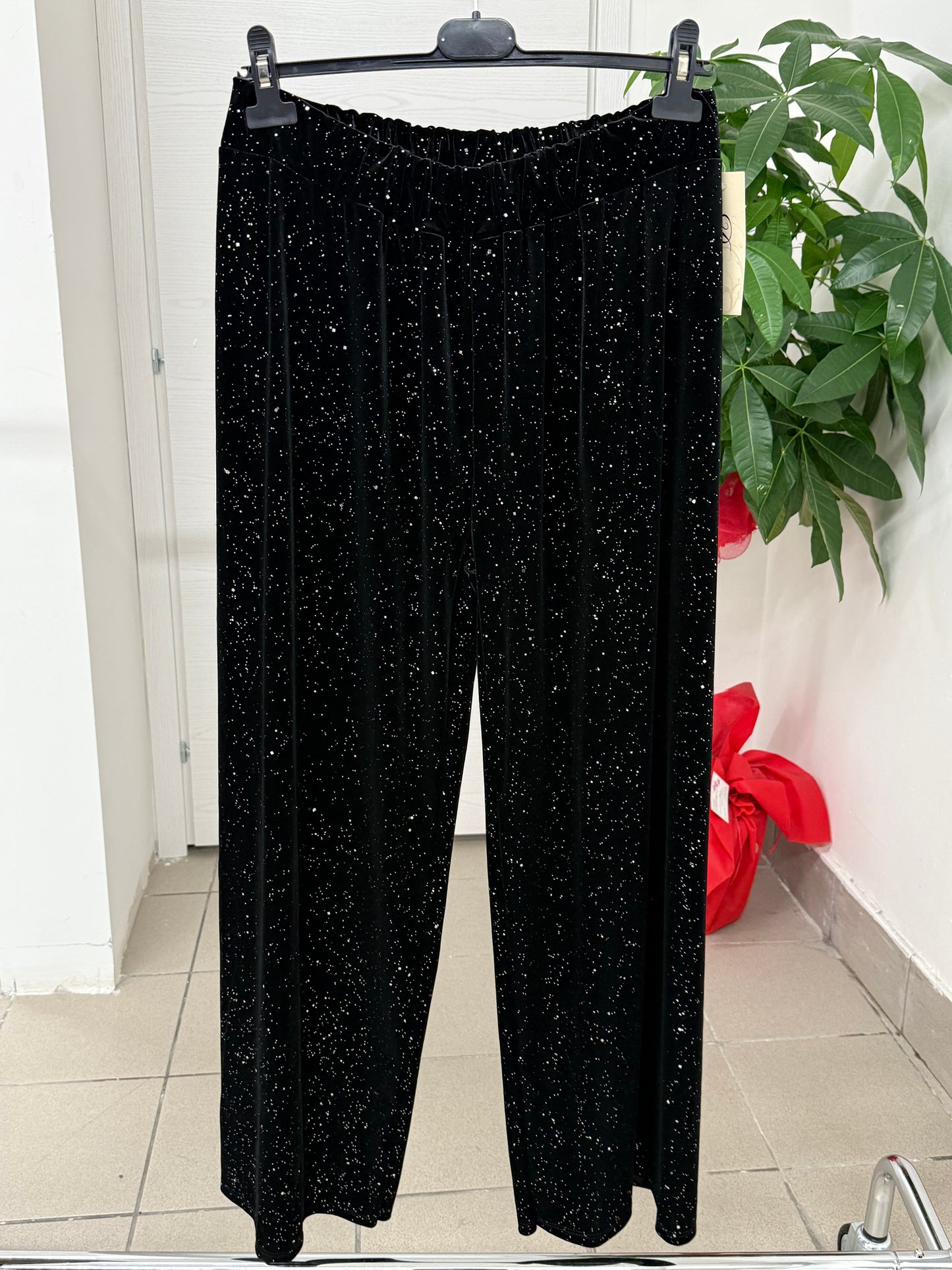 Pantaloni in velluto a palazzo brillantinato