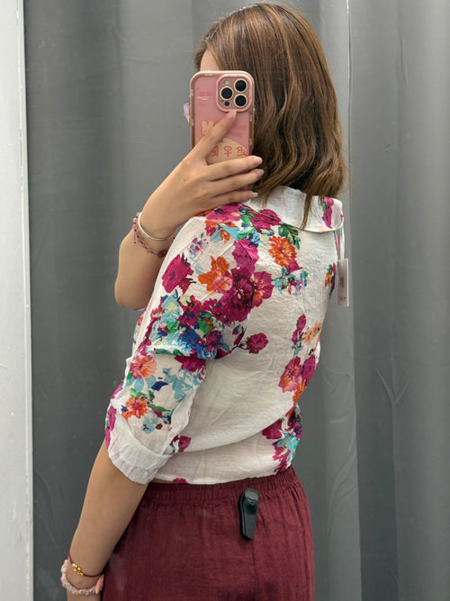Camicia in Viscosa e Cotone Crop a Fantasia FGD MODA