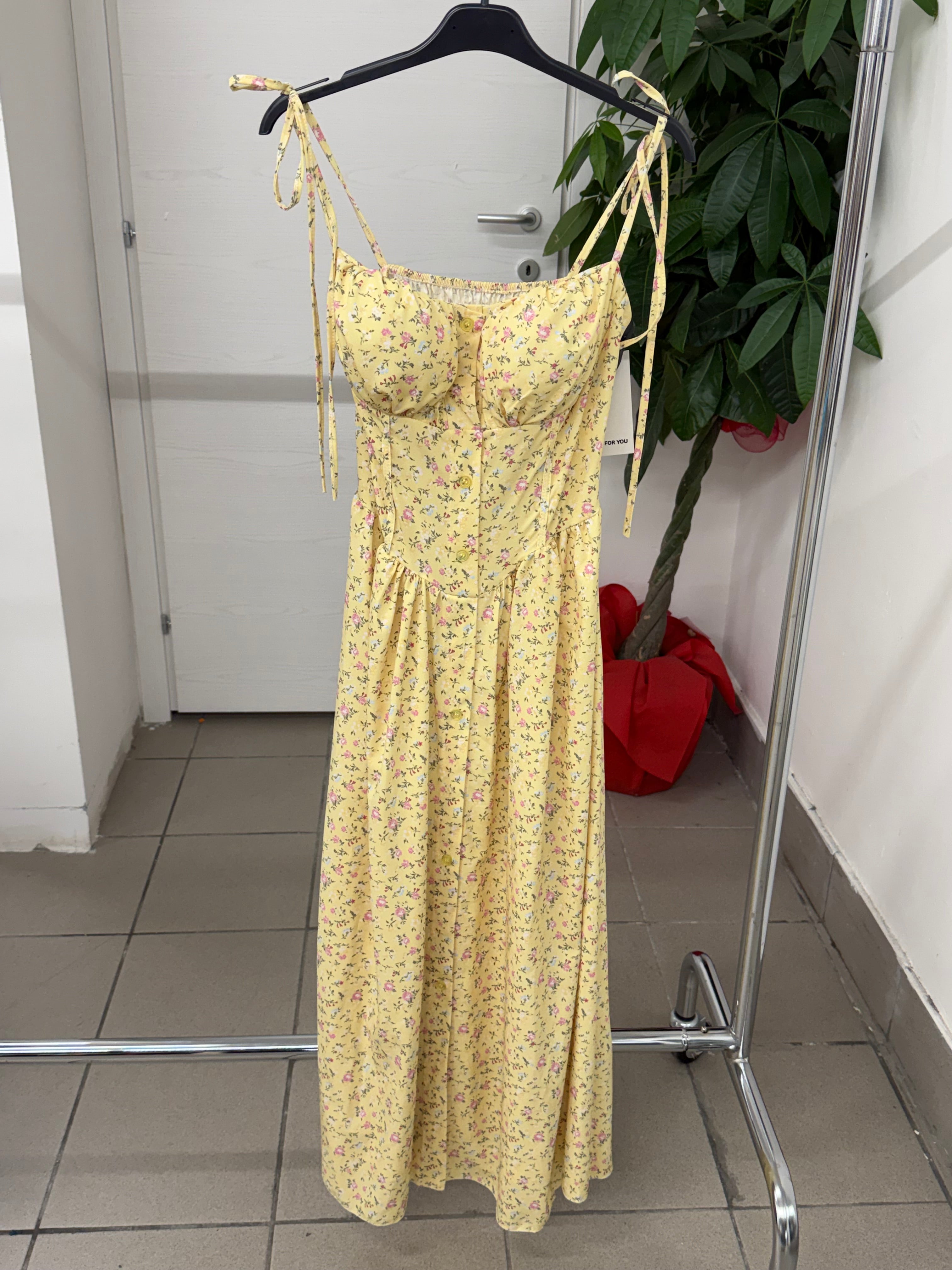 Abito lungo con motivo fiorato con bottoni FGD MODA