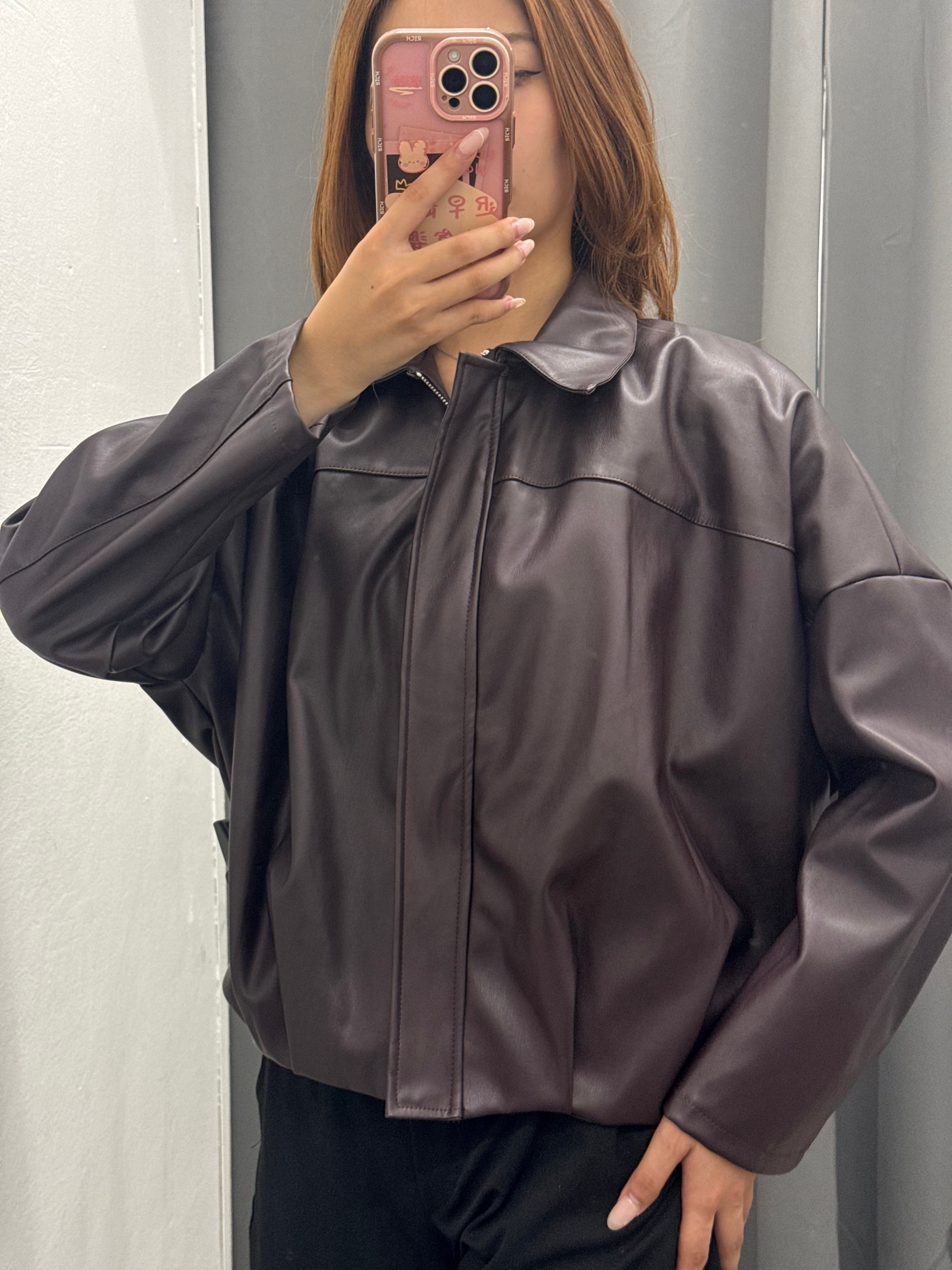 Giacca Bomber In Ecopelle Over Fit Con Zip FGD MODA