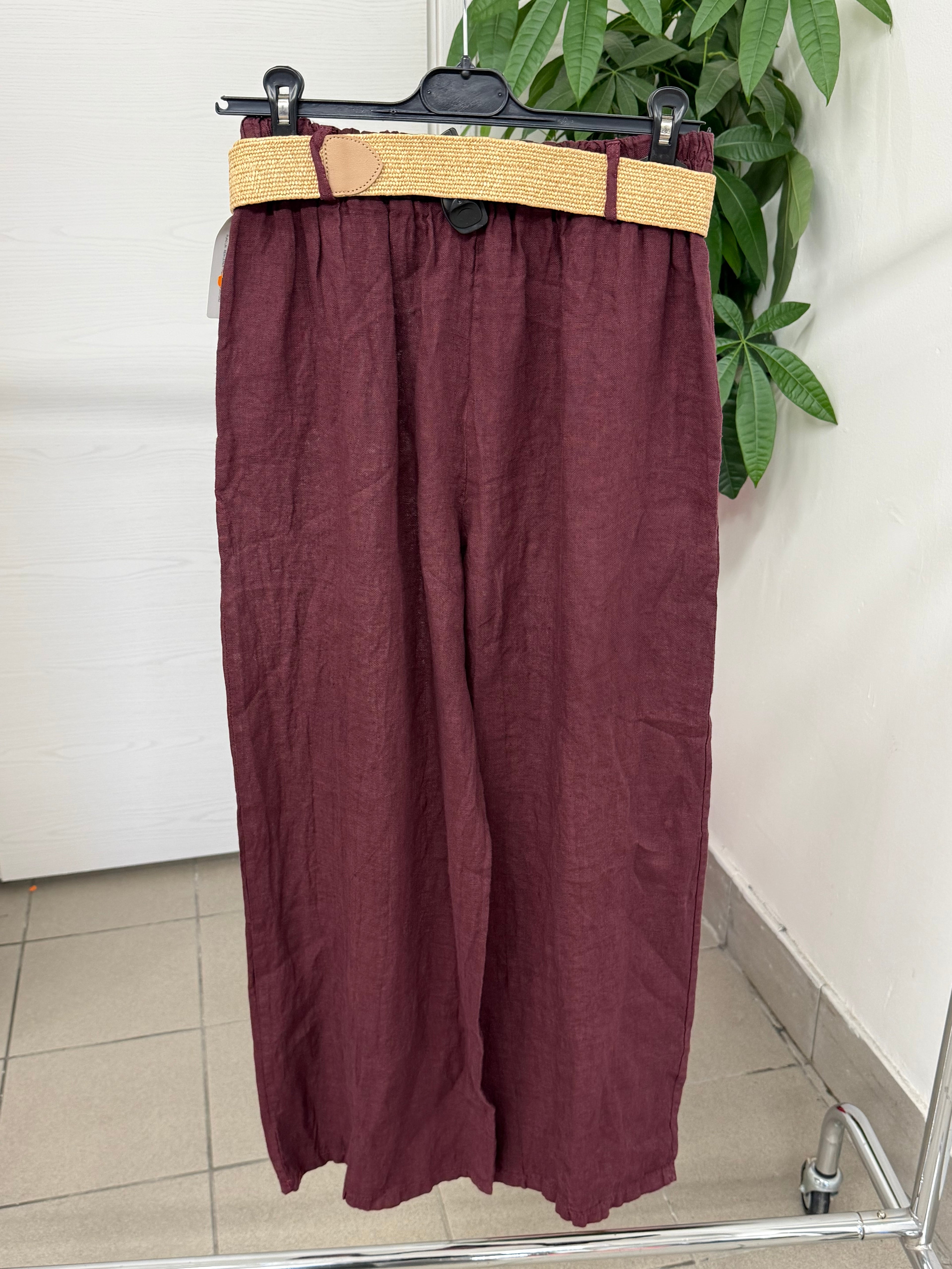Pantaloni 100% lino a palazzo con cinta FGD MODA