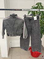 Set Coordinato Denim Giacca E Jeans Balloon Con Strisce Laterali FGD MODA