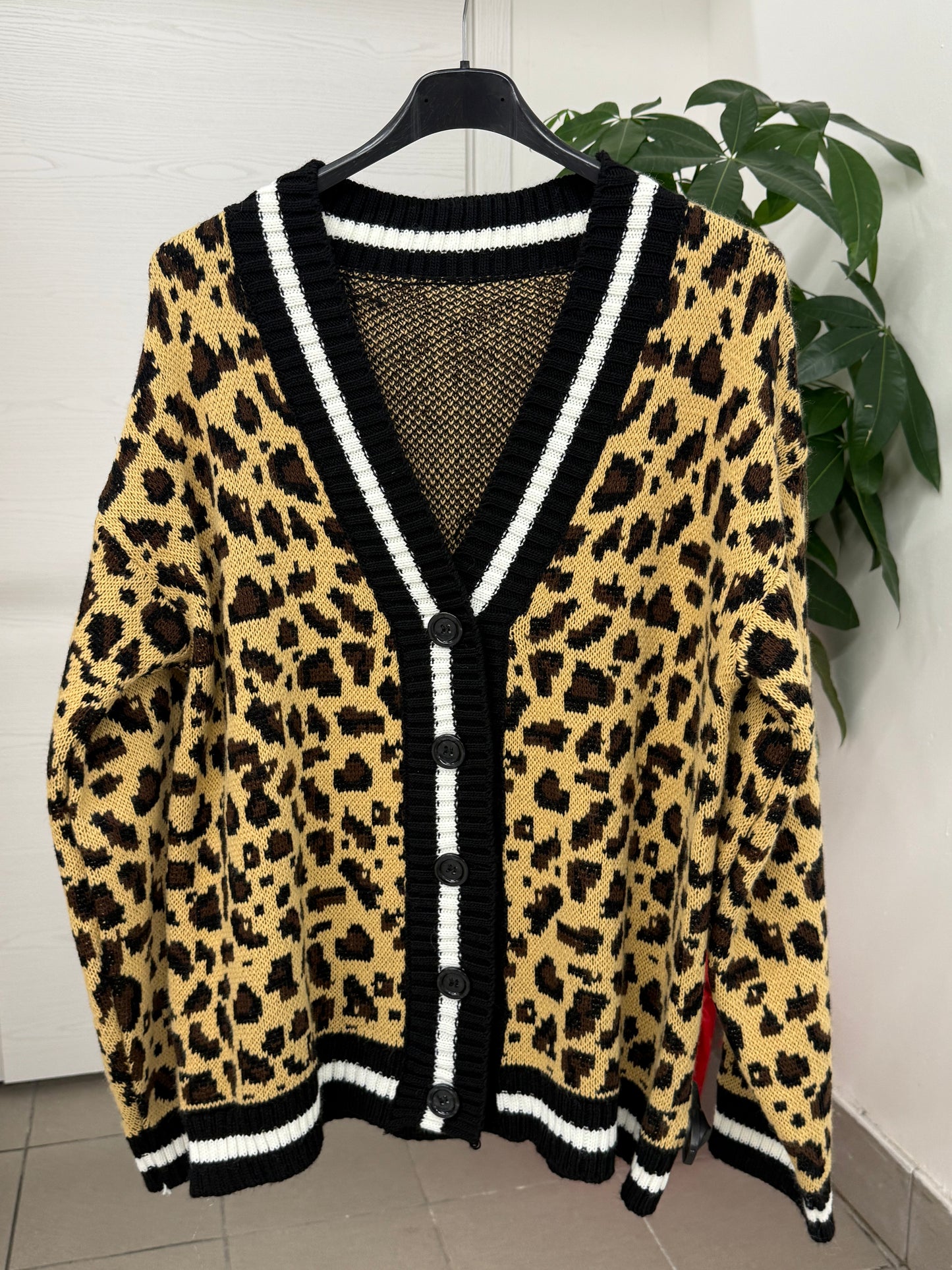 Cardigan leopardato con banda colorata FGD MODA