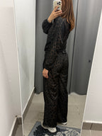 Set Coordinato Leopardato Felpa Con Zip E Pantaloni A Palazzo Con Strisce Laterali FGD MODA