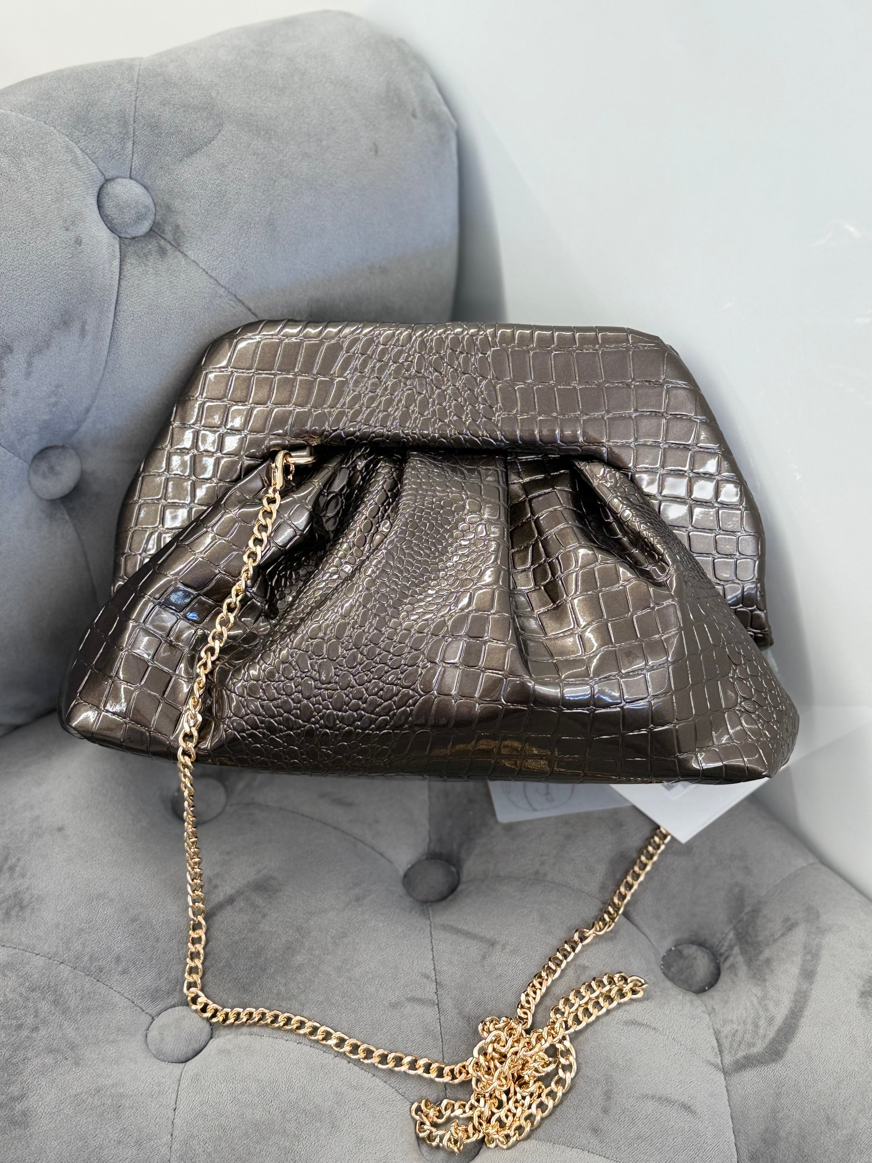 Borsa Clutch effetto coccodrillo con tracolla a catena FGD MODA