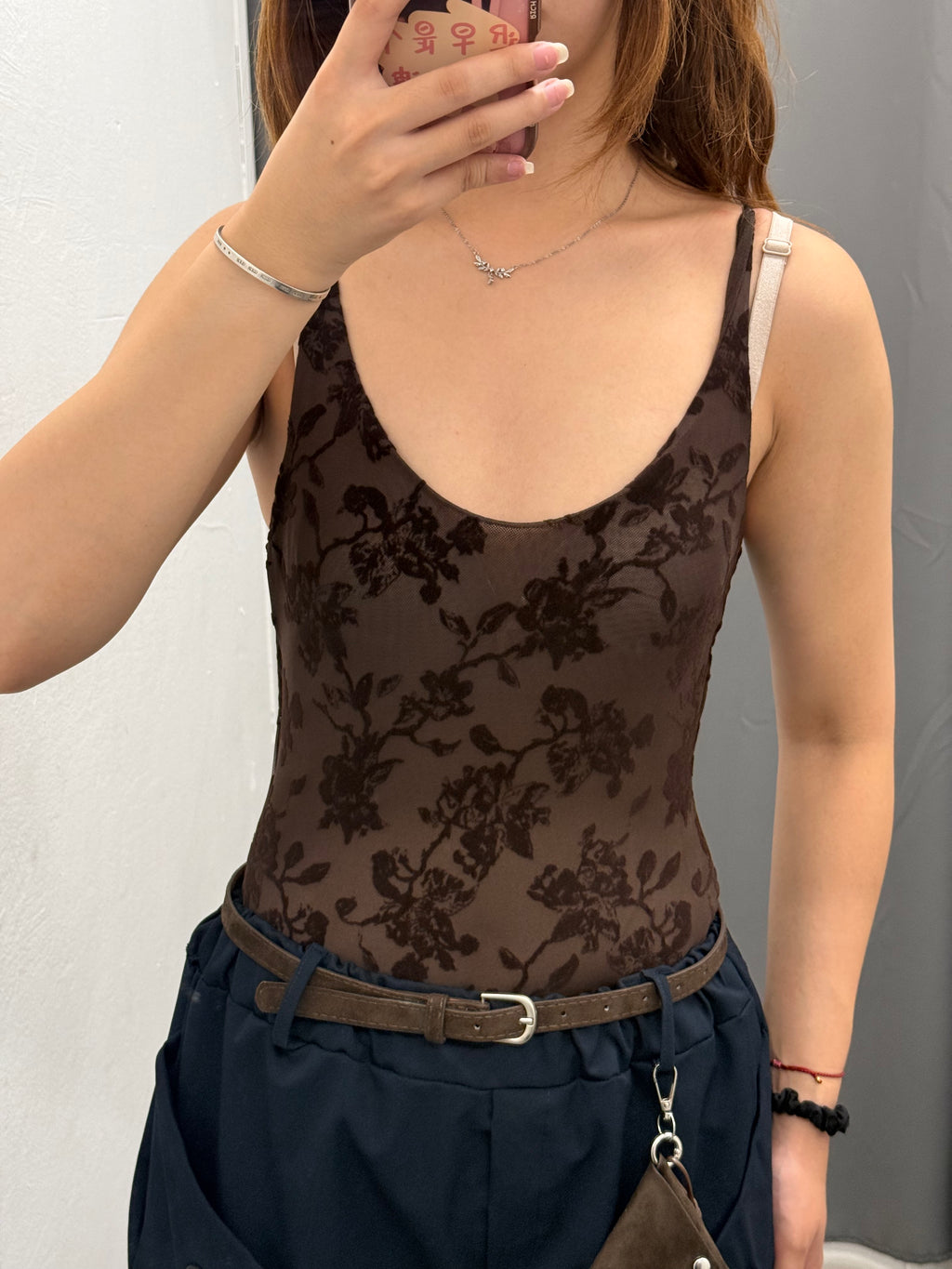 Body Semitrasparente Con Stampe Fiorate In Velluto Con Spalline Regolabili FGD MODA