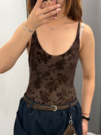 Body Semitrasparente Con Stampe Fiorate In Velluto Con Spalline Regolabili FGD MODA