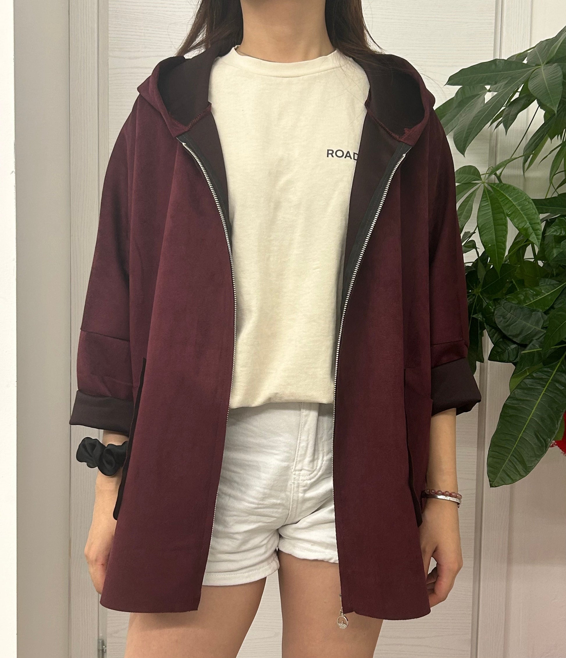 Giacca in camoscio con zip e cappuccio FGD MODA