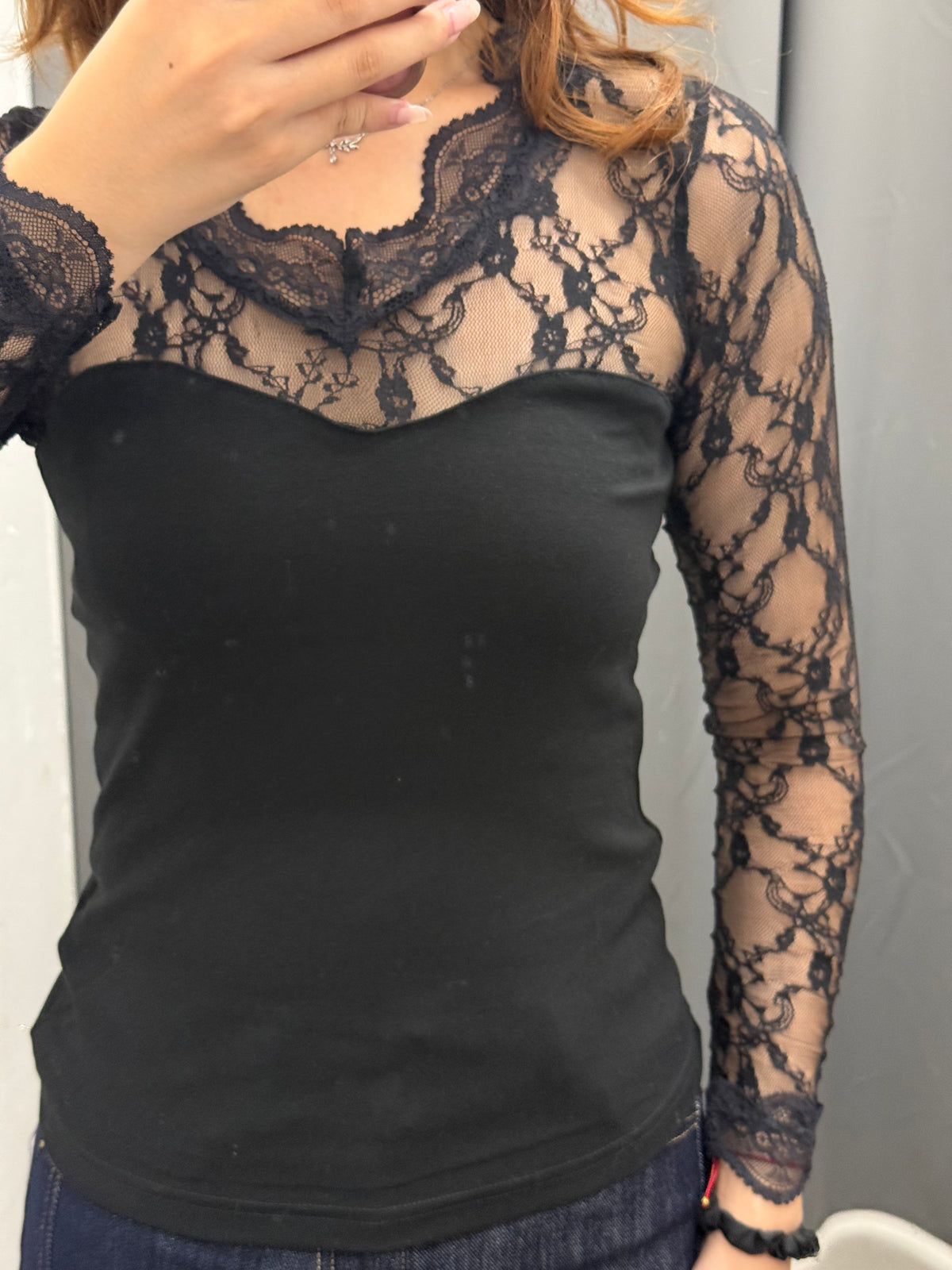 Maglietta A Costine Con Scollo E Maniche In Pizzo FGD MODA