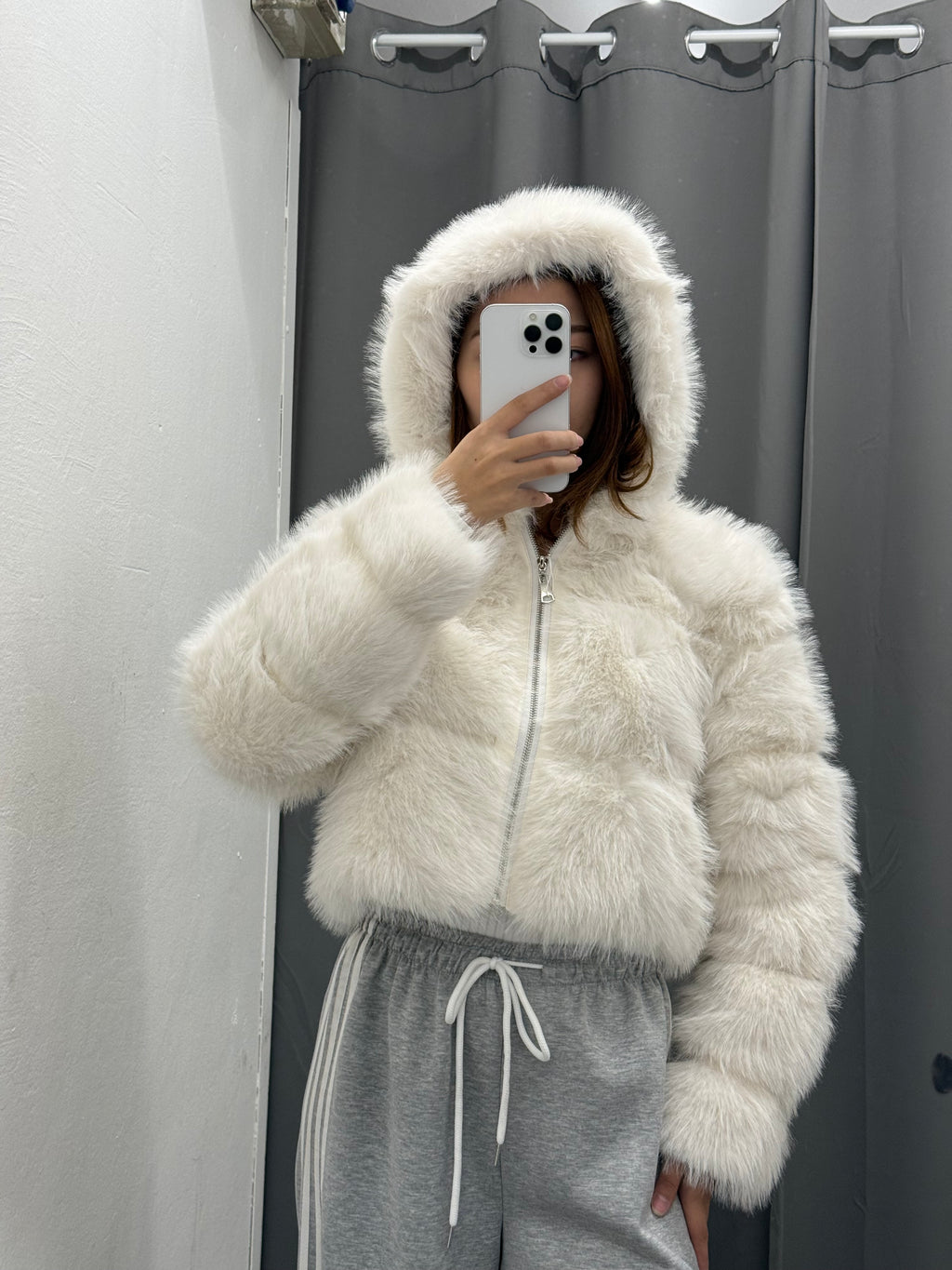 Giacca Pelliccia Crop Chiusura A Zip Con Cappuccio FGD MODA