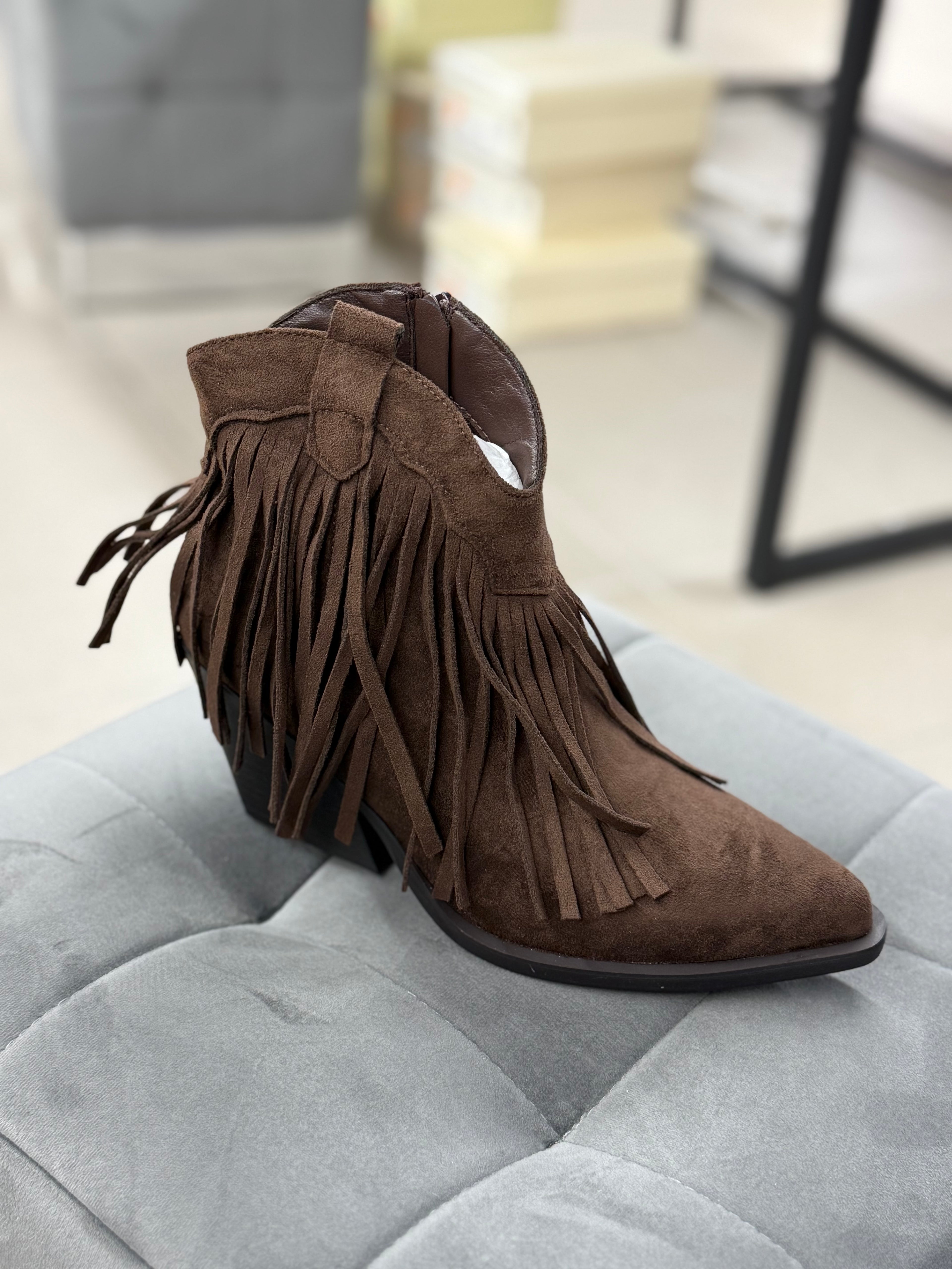 Stivali texani in camoscio con frange tacco 7cm GA059 FGD MODA