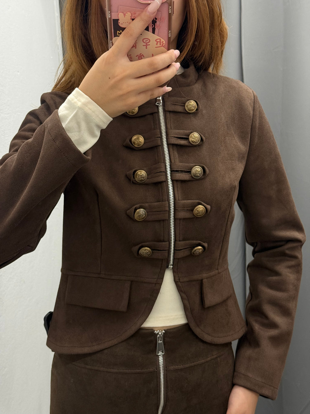 Giacca In Camoscio Stile Napoleonico Con Bottoni Con Chiusura A Zip FGD MODA