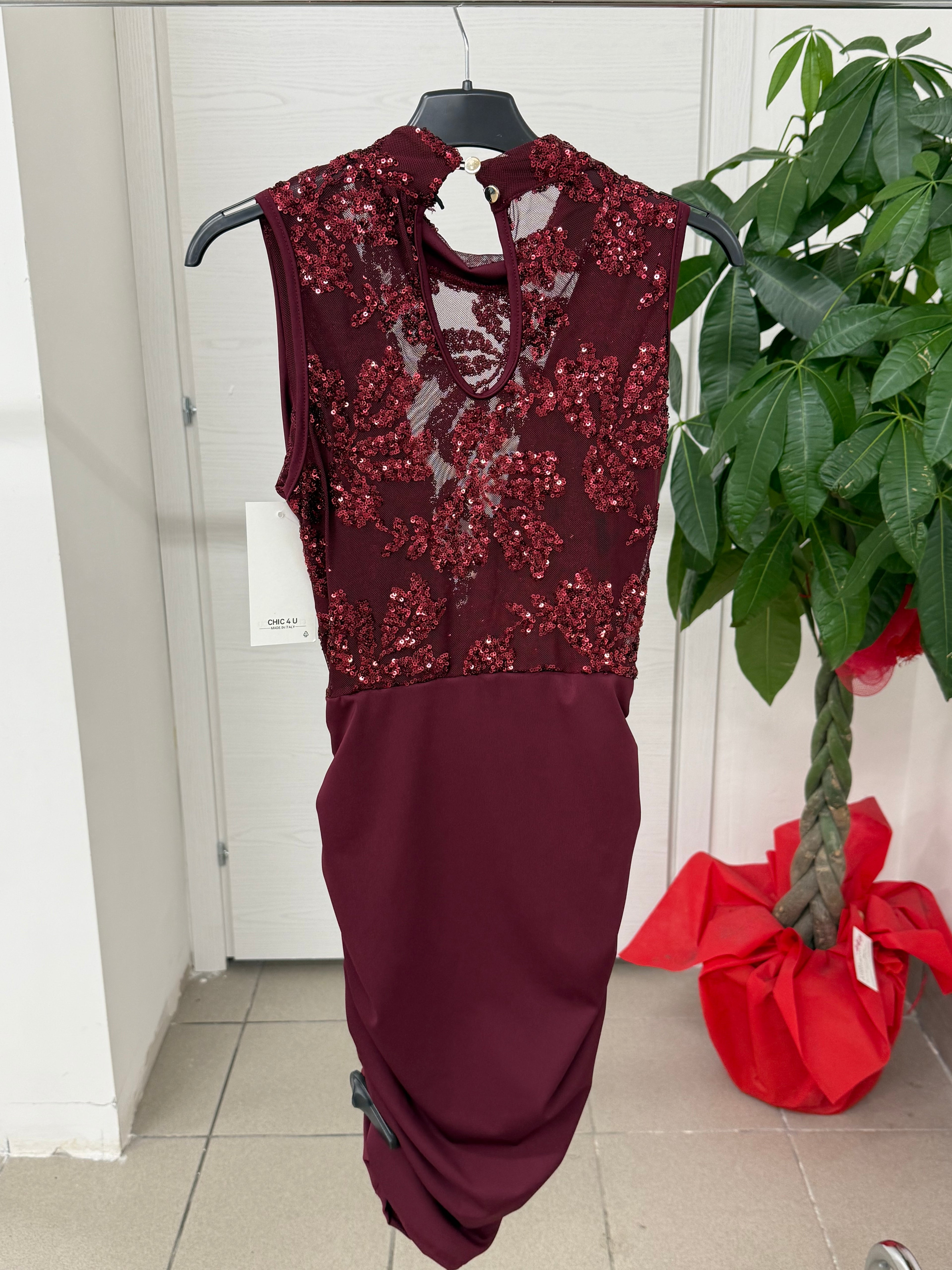 Abito corto semitrasparente con balze con paillettes FGD MODA