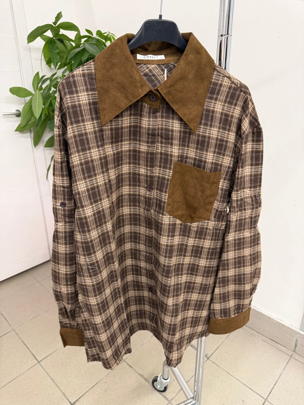 Camicia scozzese con collo in velluto FGD MODA
