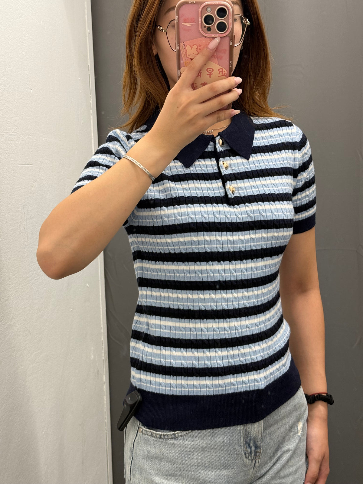 Polo Knit Maniche Corte A Righe FGD MODA