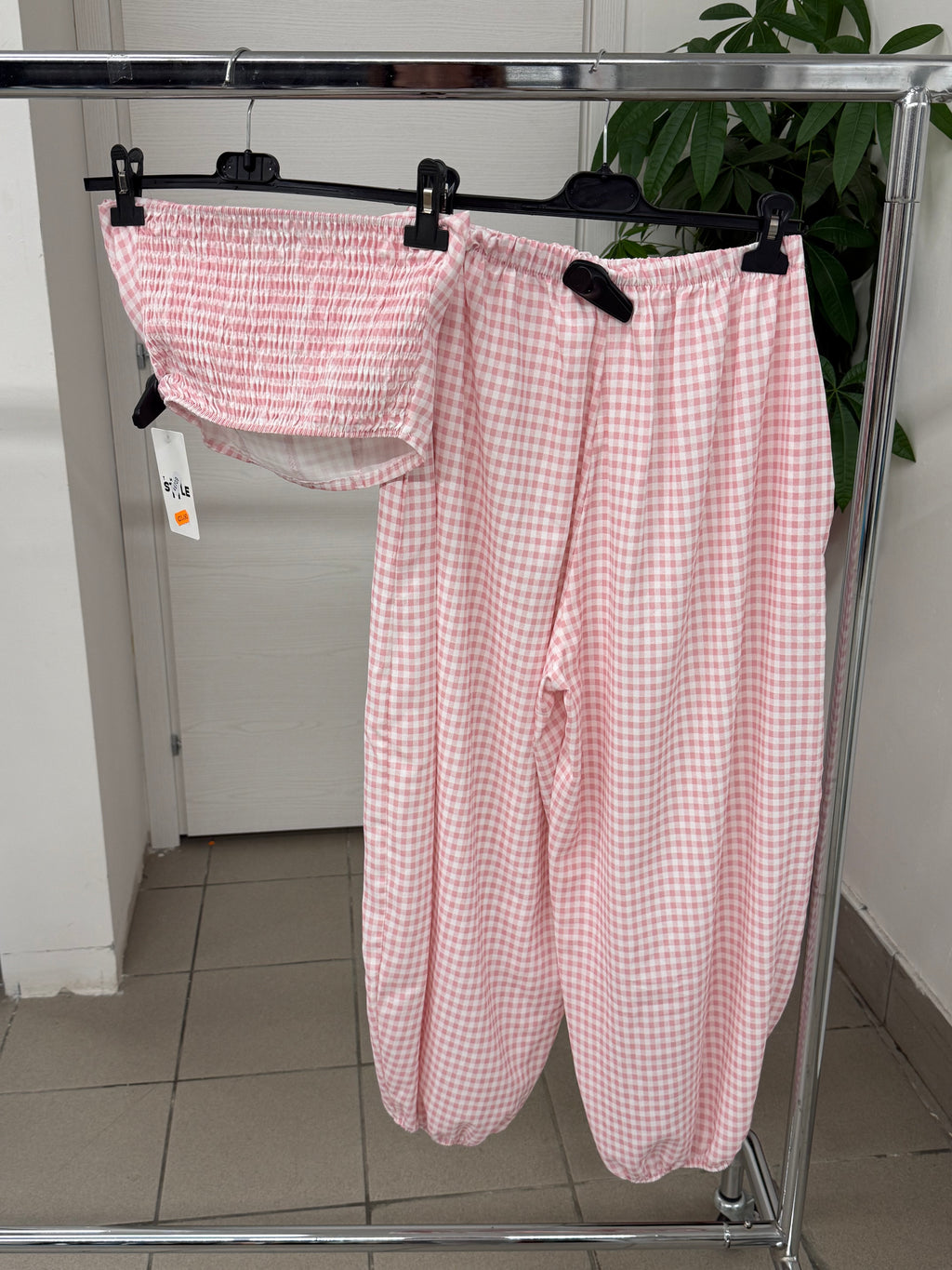 Set coordinato Top crop e Pantaloni balloon a quadri FGD MODA