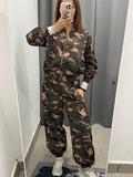 Set Coordinato Acetato Militare Giacca E Pantaloni Con Polsini Con Strisce Laterali FGD MODA