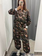 Set Coordinato Acetato Militare Giacca E Pantaloni Con Polsini Con Strisce Laterali FGD MODA
