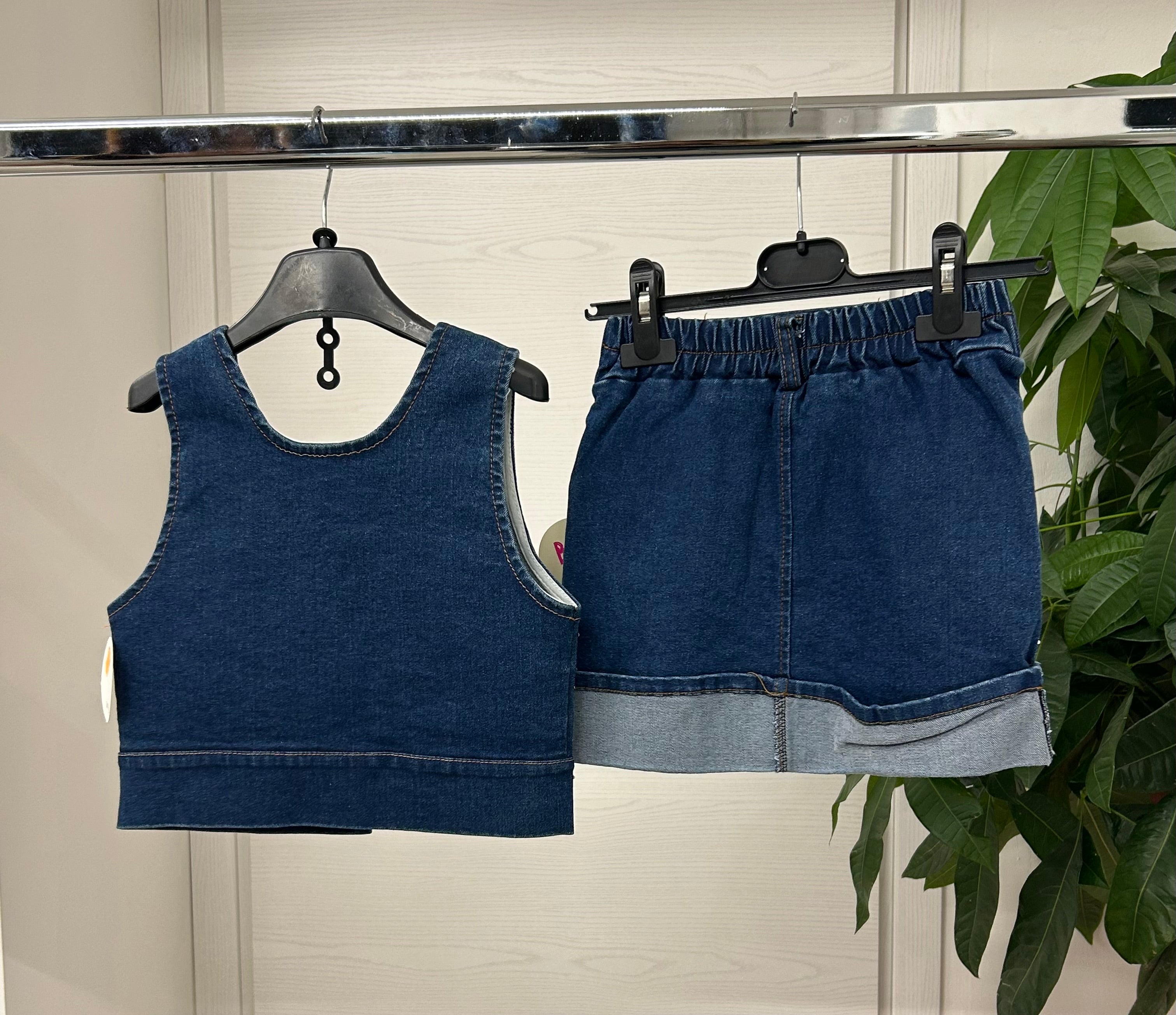 Set coordinato denim Top e Gonna con brillantini FGD MODA