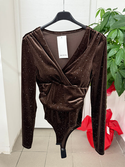 Body in velluto brillantinato con coppe interne FGD MODA