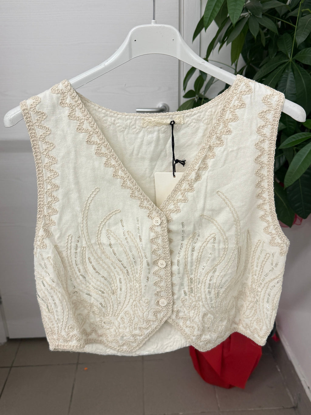 Gilet in cotone con ricami e paillettes FGD MODA