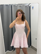 Abito Corto con Ricami Fiorati con Fiocco sul Retro FGD MODA