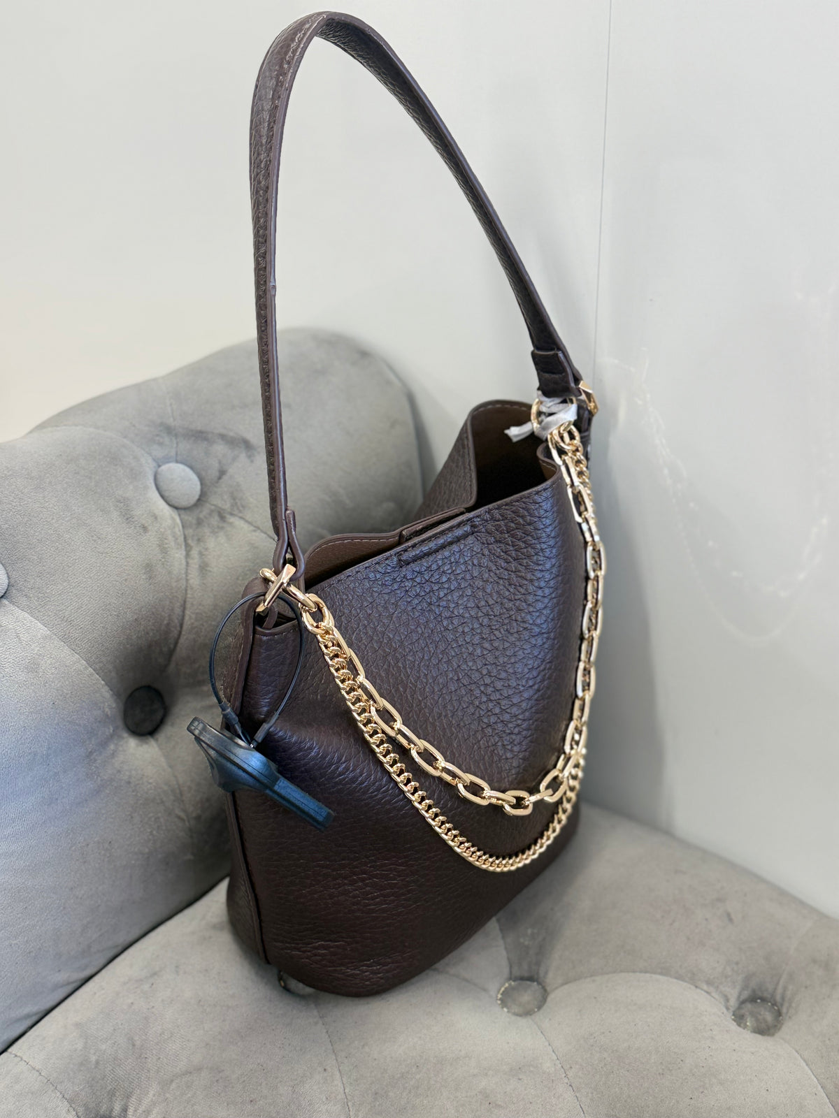 Borsa Secchiello Ecopelle con Catena Dorata FGD MODA