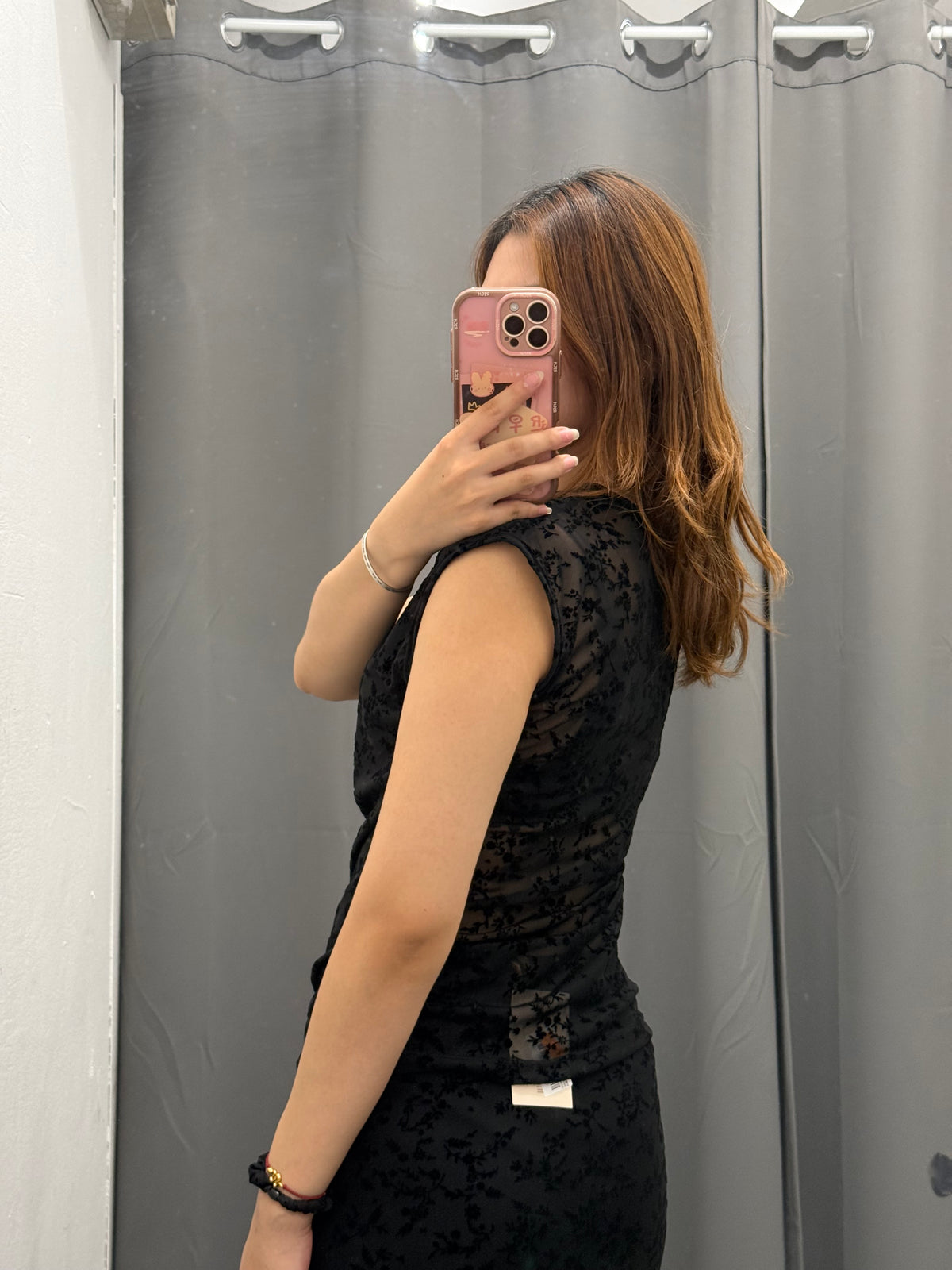Top Semitrasparente Con Stampe Fiorate In Velluto Con Arricciatura Laterale FGD MODA