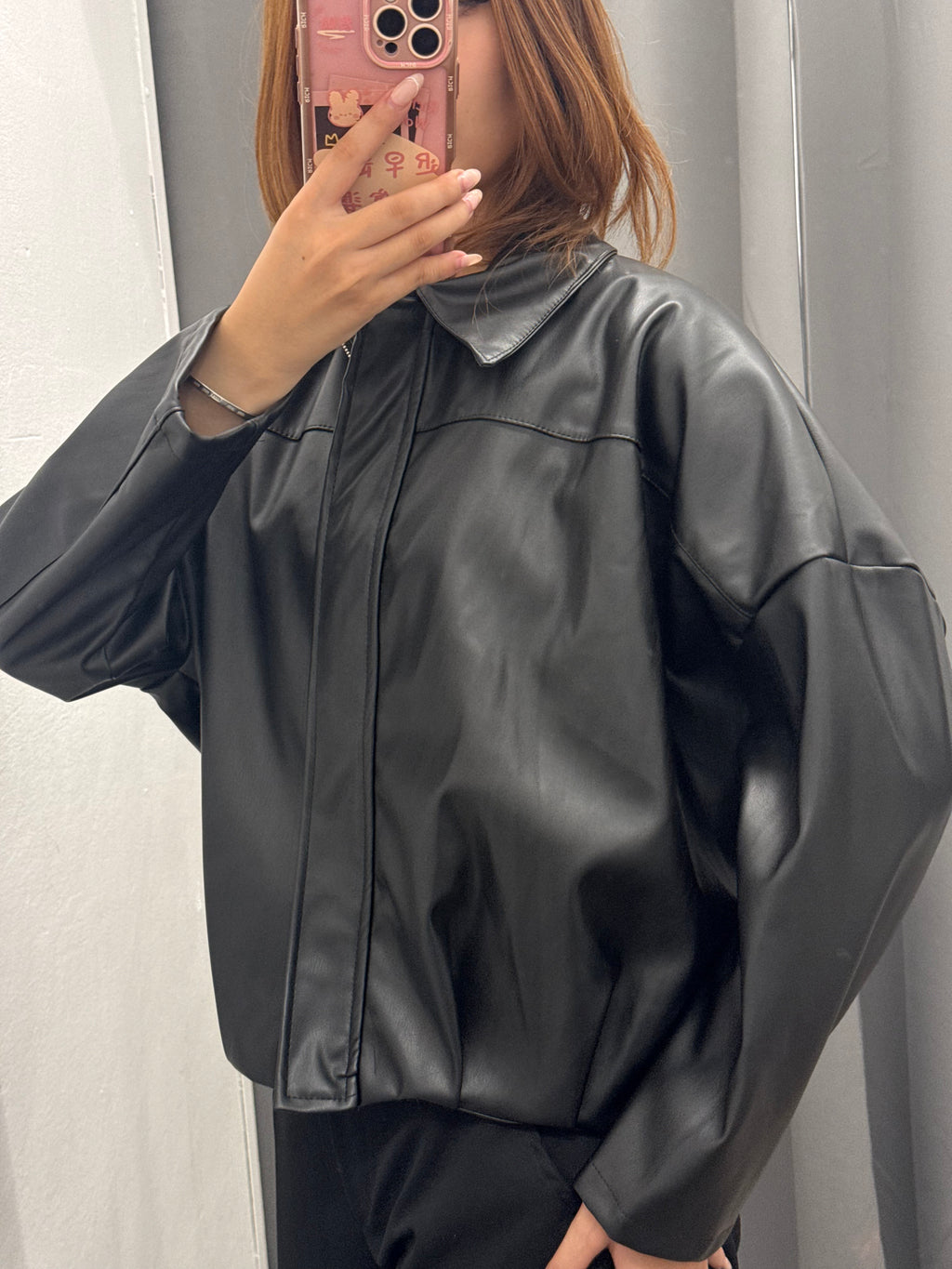 Giacca Bomber In Ecopelle Over Fit Con Zip FGD MODA