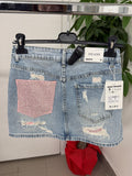 Gonna di jeans con taschino e strappo brillantinato rosa FGD MODA